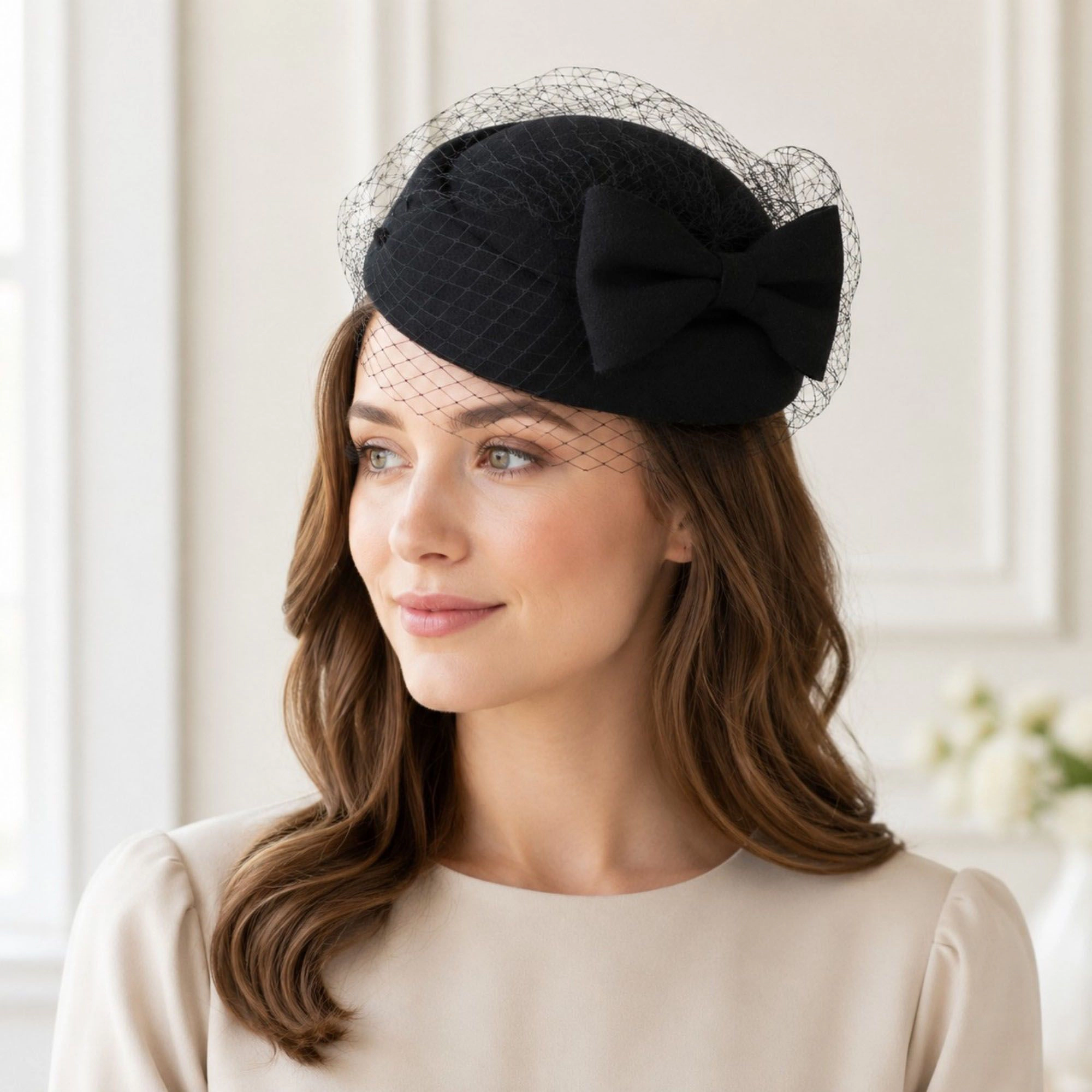 Anna-Kaci Women's Bow Pillbox Fascinator Hat with Birdcage Veil