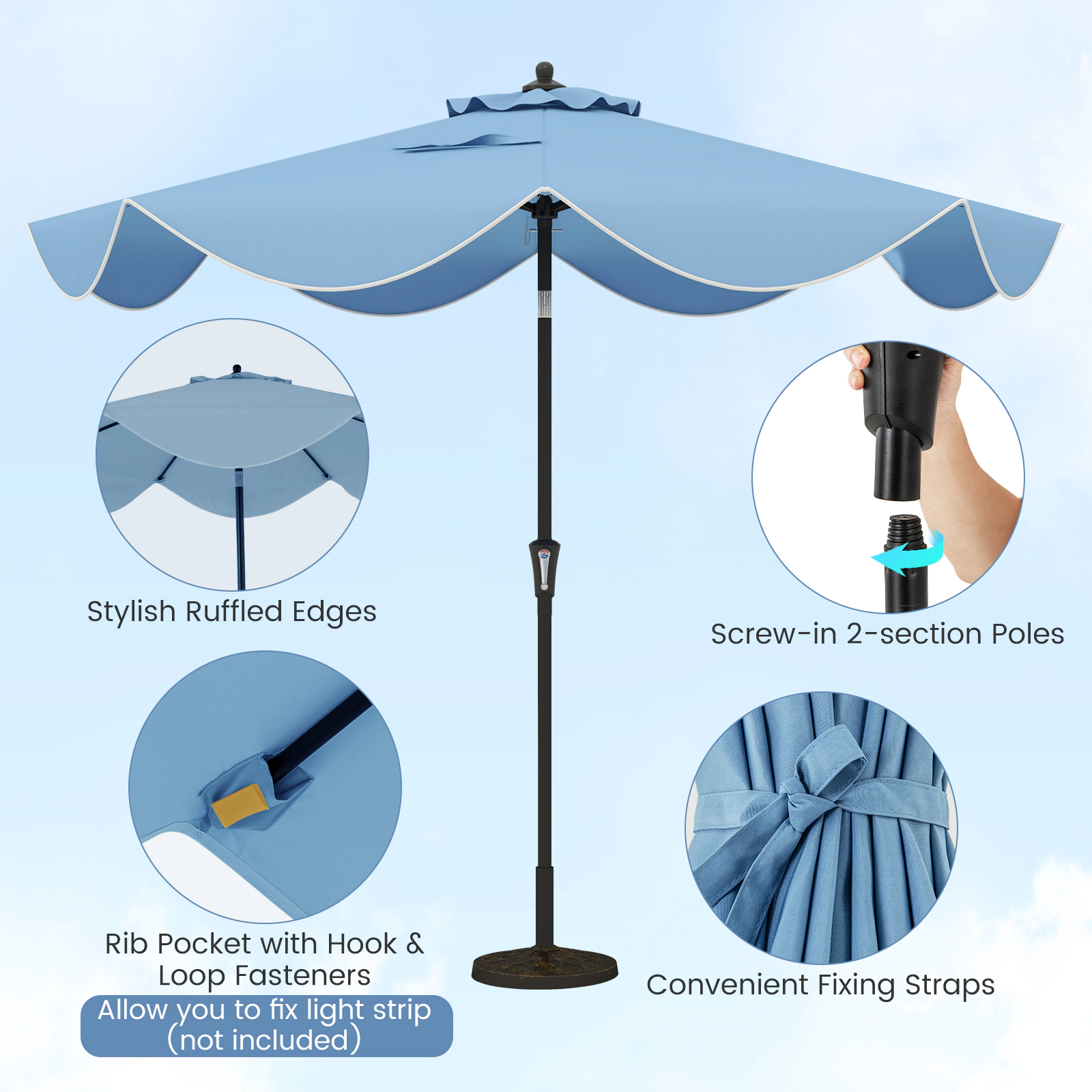 SUGIFT 9-ft Patio Umbrella with Crank Handle and Push Button Tilt 9 x 8-ft Canopy 12-lb Net Weight Navy