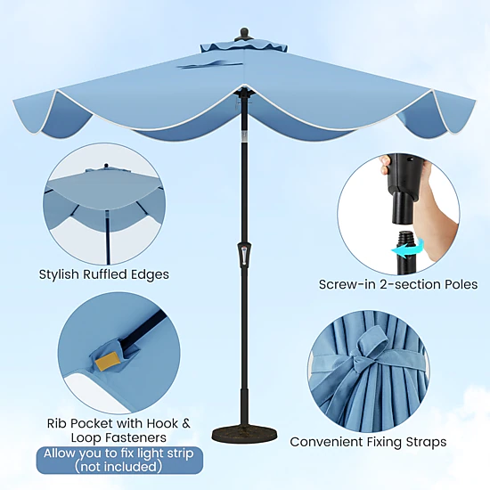 SUGIFT 9-ft Patio Umbrella with Crank Handle and Push Button Tilt 9 x 8-ft Canopy 12-lb Net Weight Navy