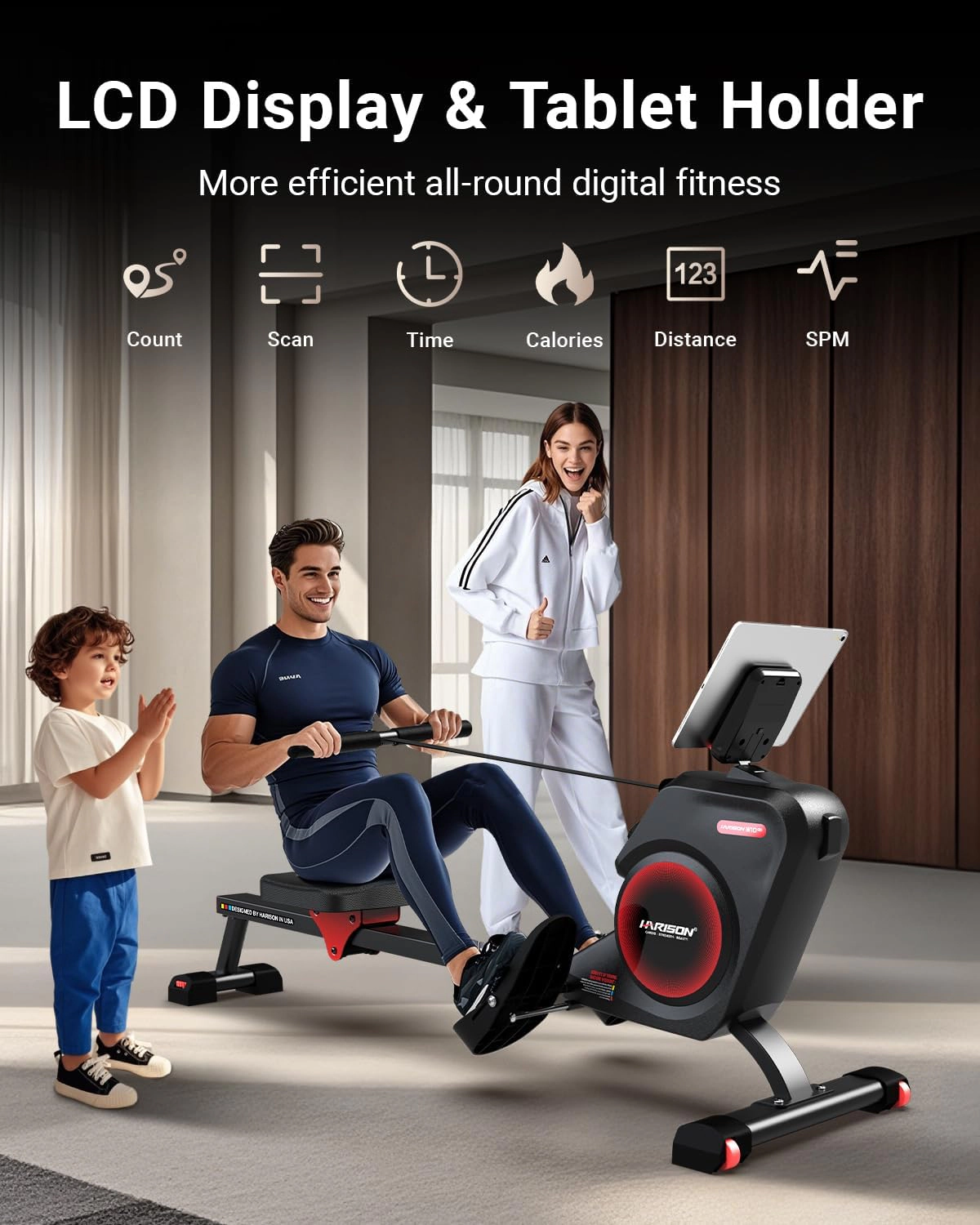 HARISON Magnetic Rowing Machine for Home, Quiet Rower with 16-Level Resistance, Bluetooth App & 350 LB Capacity