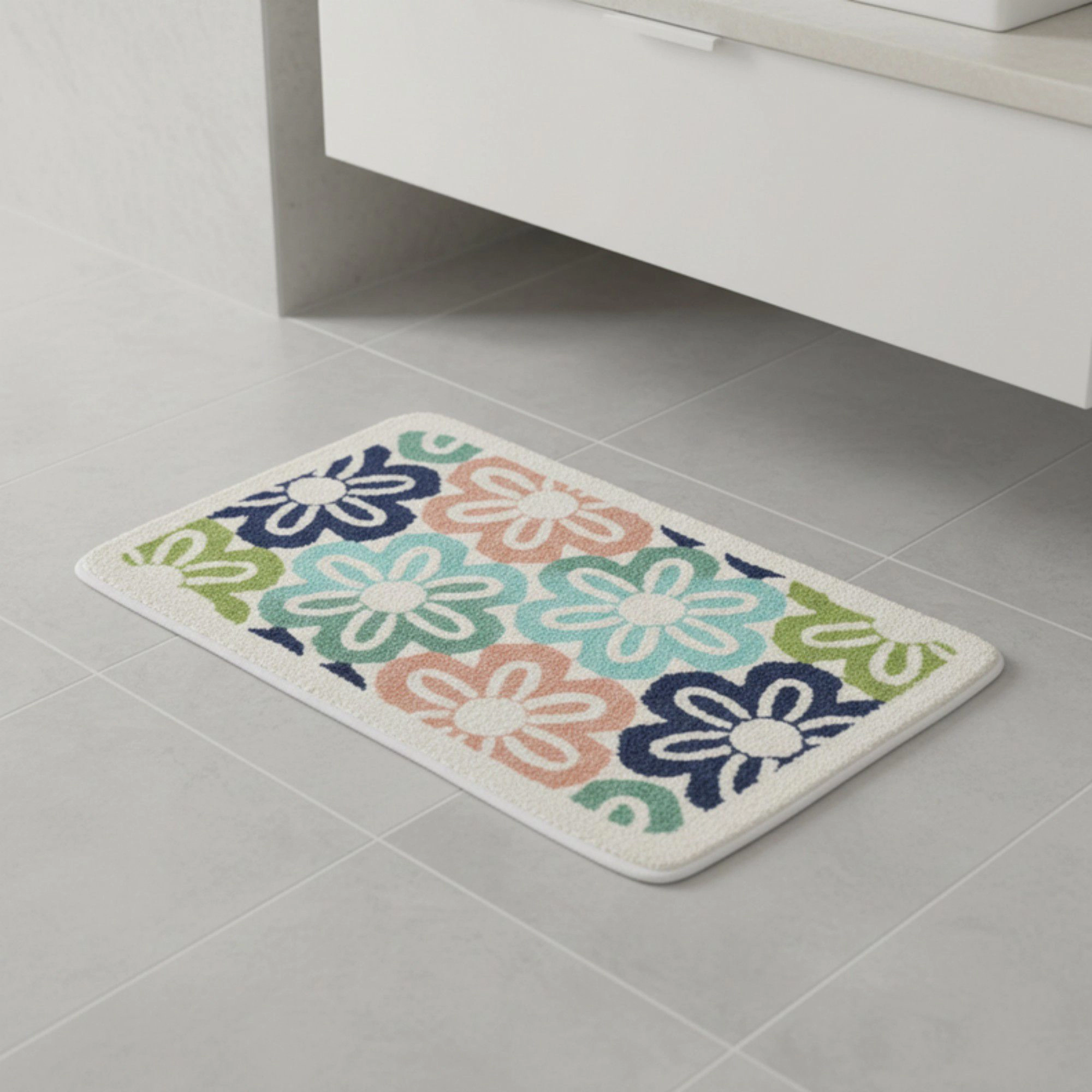 Alilang Unisex Floral Pattern Soft Absorbent Bathroom Floor Mat with Non Slip Backing