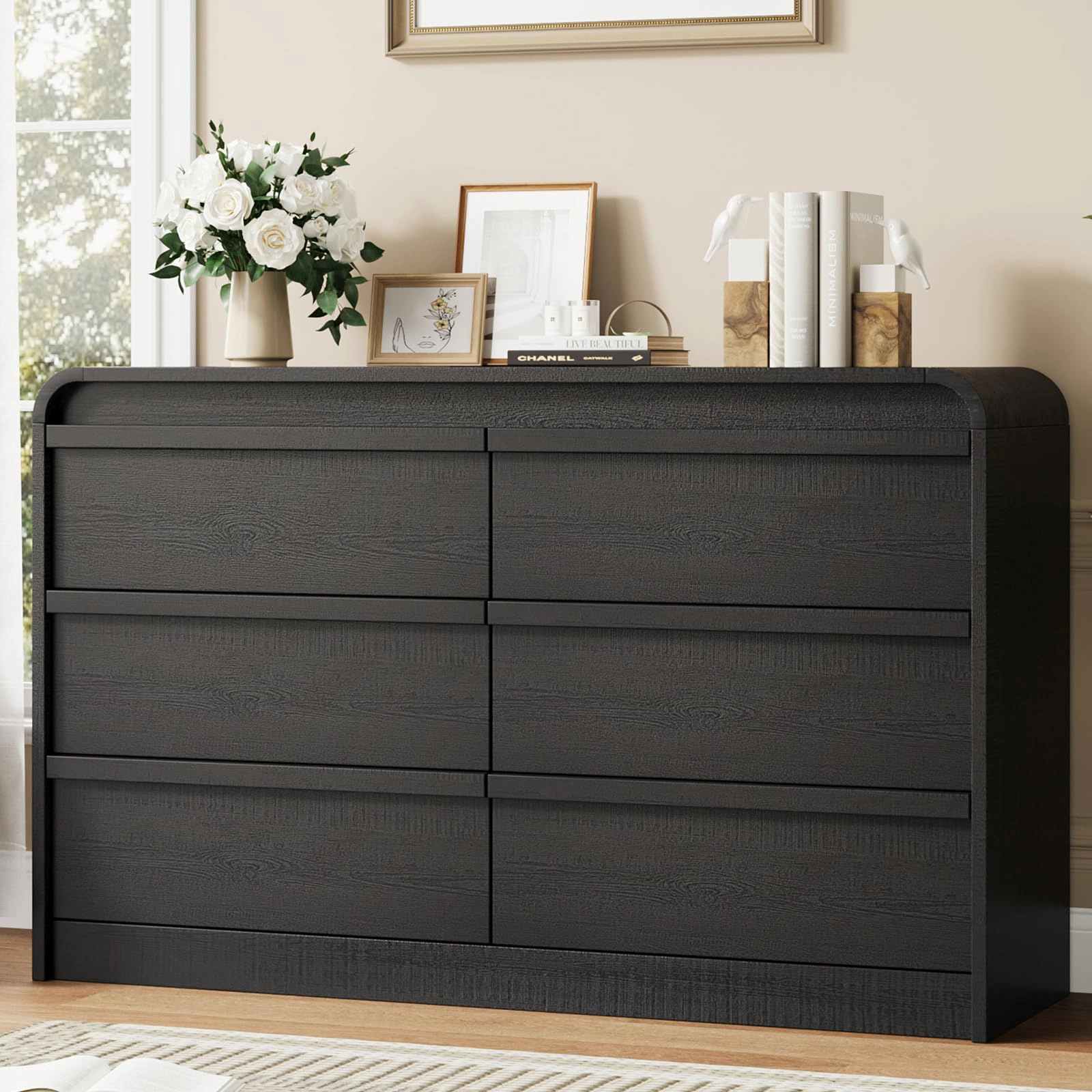 Arched 6 Drawer White Dresser, Modern Wood Storage Chest with Curved Design