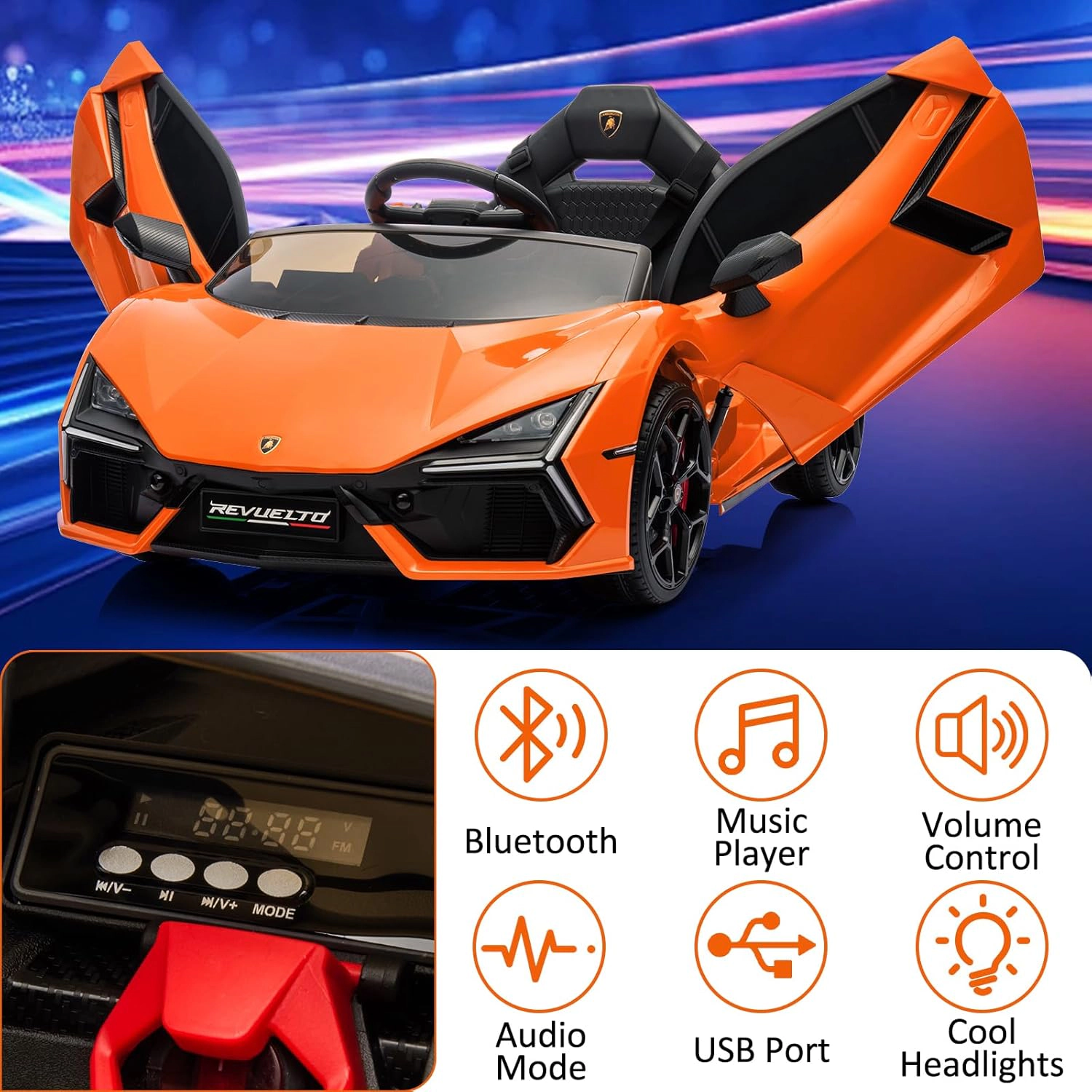 12V Kids Lamborghini Revuelto Ride-On Car, Electric Sports Car Toy with Remote, Bluetooth, Music & LED Lights