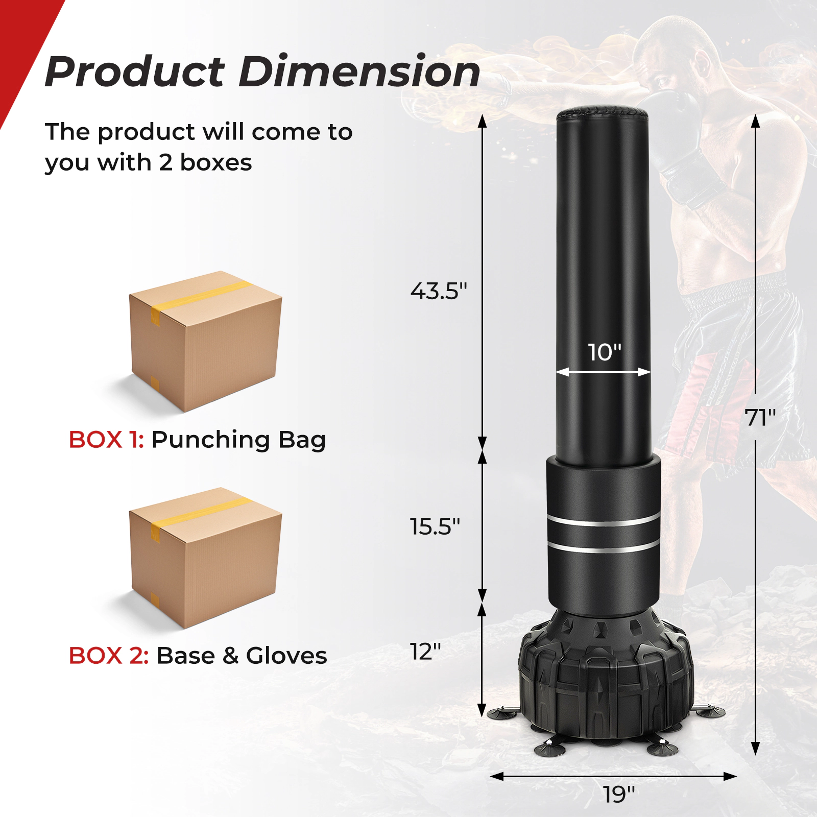 SUGIFT Multi-Layer Freestanding Punching Bag 71-in Boxing Bag with 25 Suction Cups Gloves and Filling Base Black