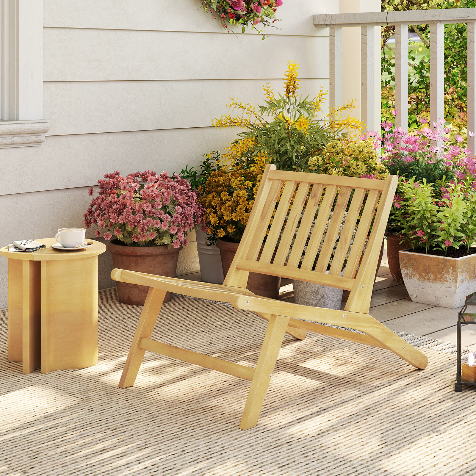 SUGIFT Natural Teak Wood Reclining Outdoor Lounge Chair, Mid-Century, 352 lb Capacity