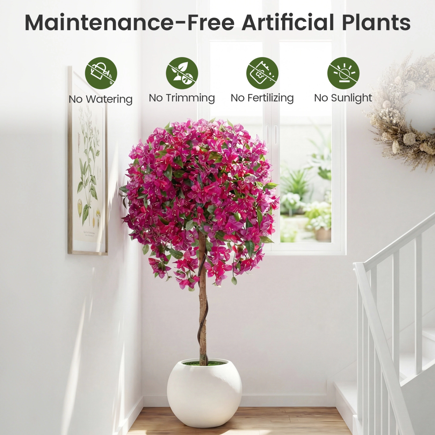 Slickblue Faux Pink Azalea Tree Set of 2 Indoor Outdoor Decorative Plants