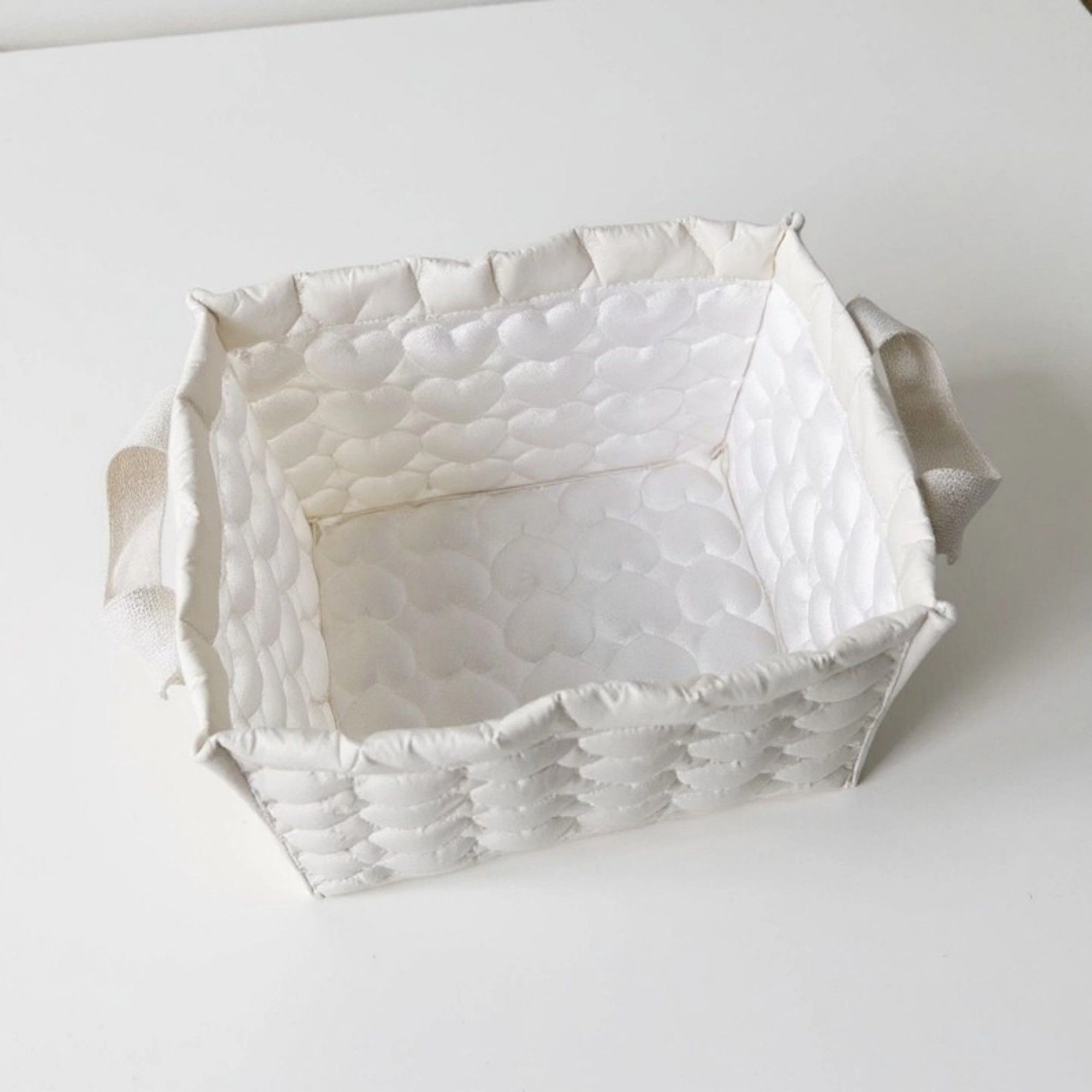 Alilang Unisex Quilted Square Storage Basket with Heart Pattern and Side Handles
