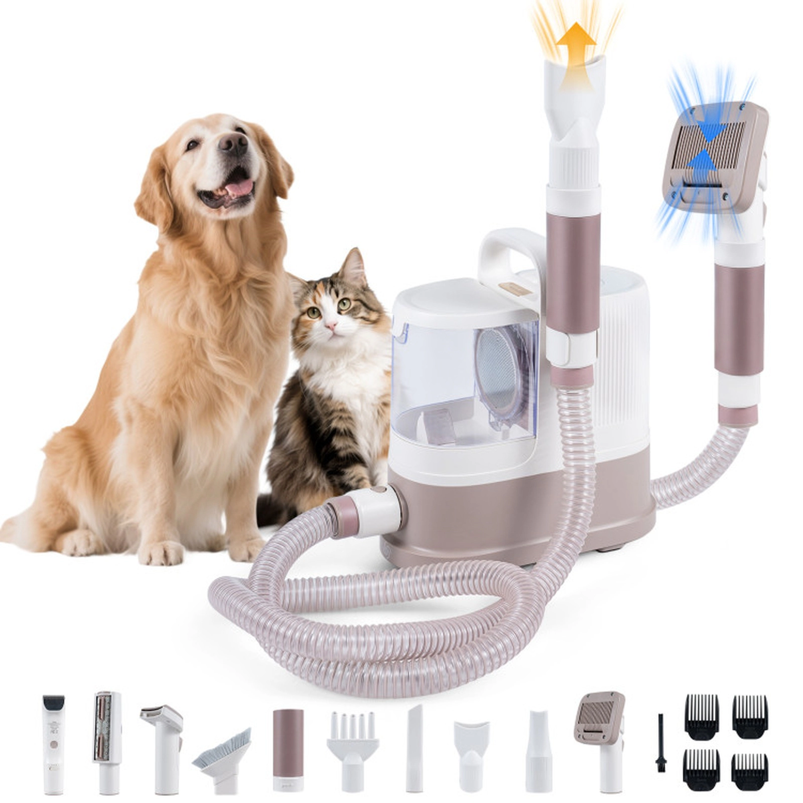 SUGIFT 9-in-1 Dog Grooming Vacuum Kit with 3 Suction Modes and Clippers 11-in Pet Vacuum for Dogs and Cats White