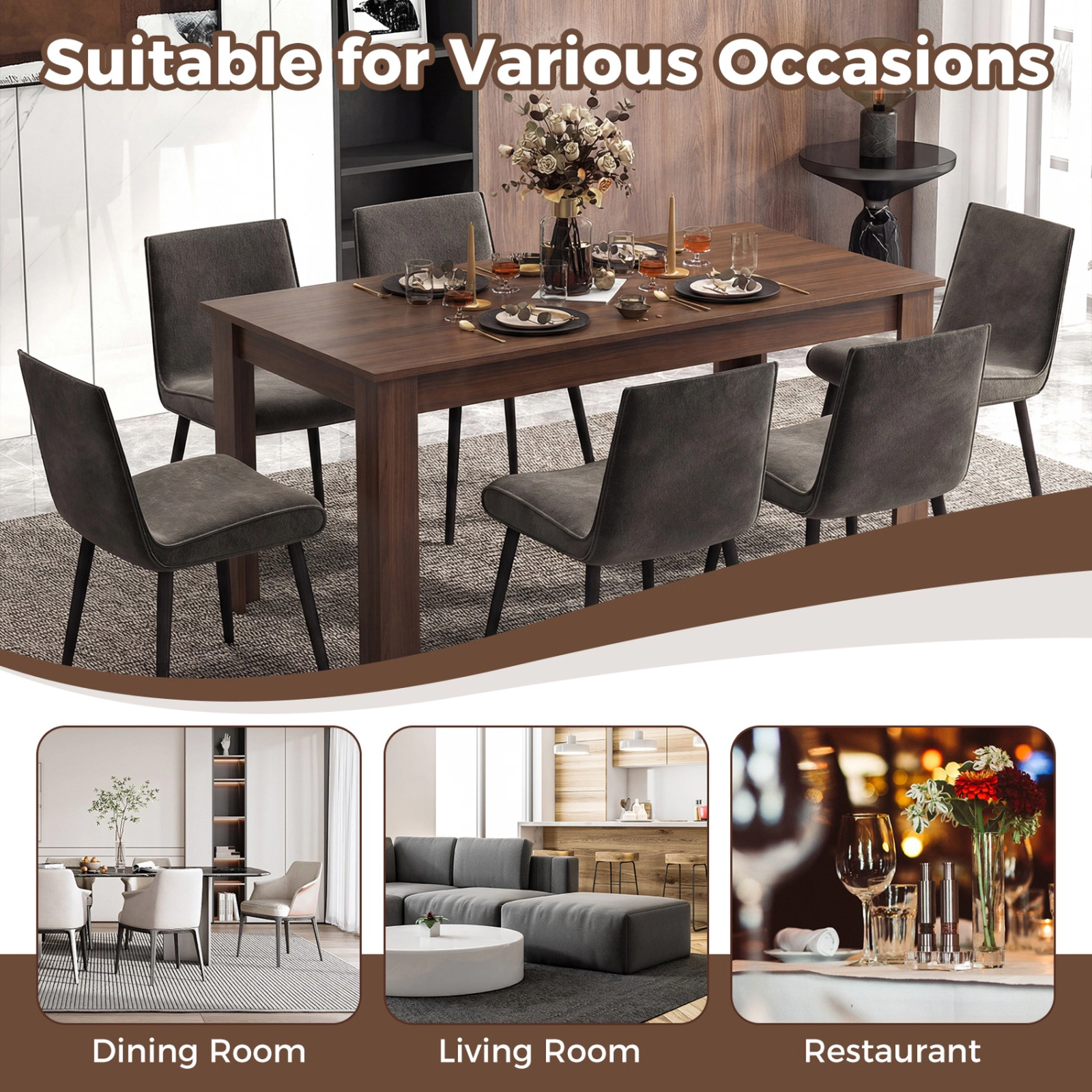 SUGIFT 63-in Rectangular Modern Engineered Wood Dining Kitchen Table 200-lb Capacity Walnut