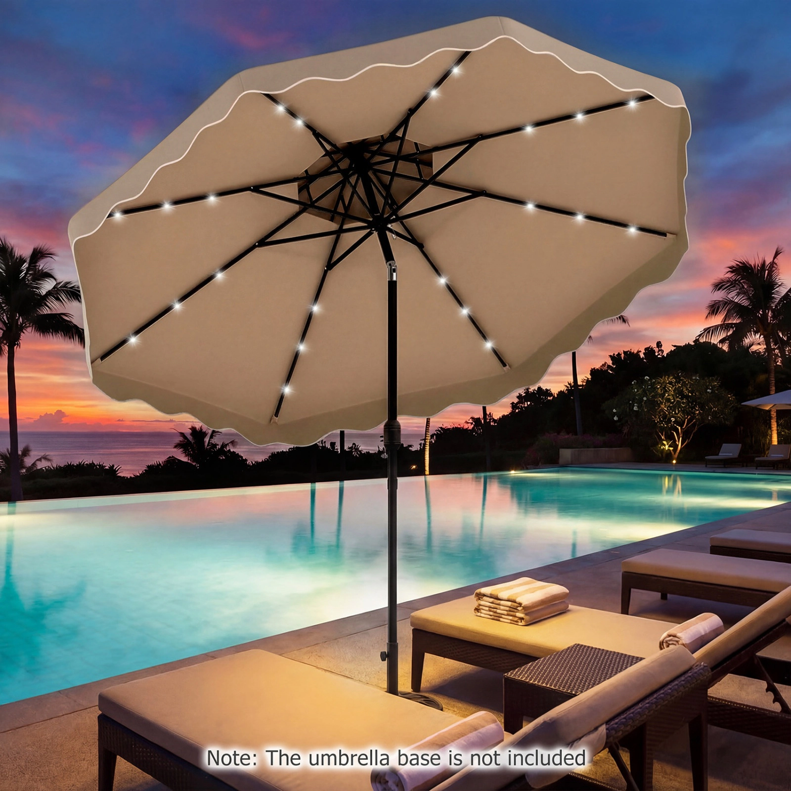 SUGIFT 10 ft Solar LED Patio Umbrella with 24 Lights and 10.5 Outer Canopy