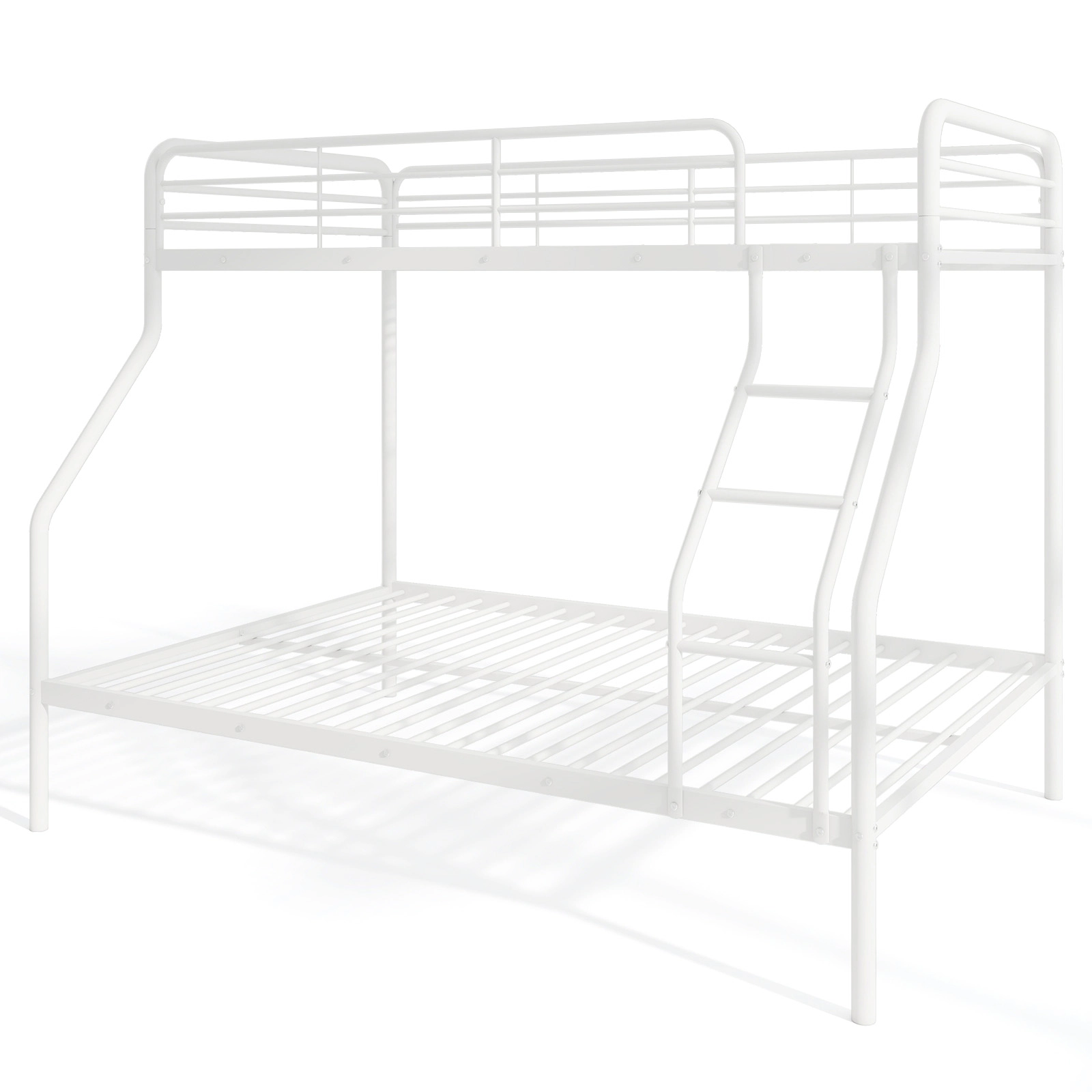 SUGIFT White Ladder and Full-Length Guardrails Twin Over Full Teens Metal Bunk Bed