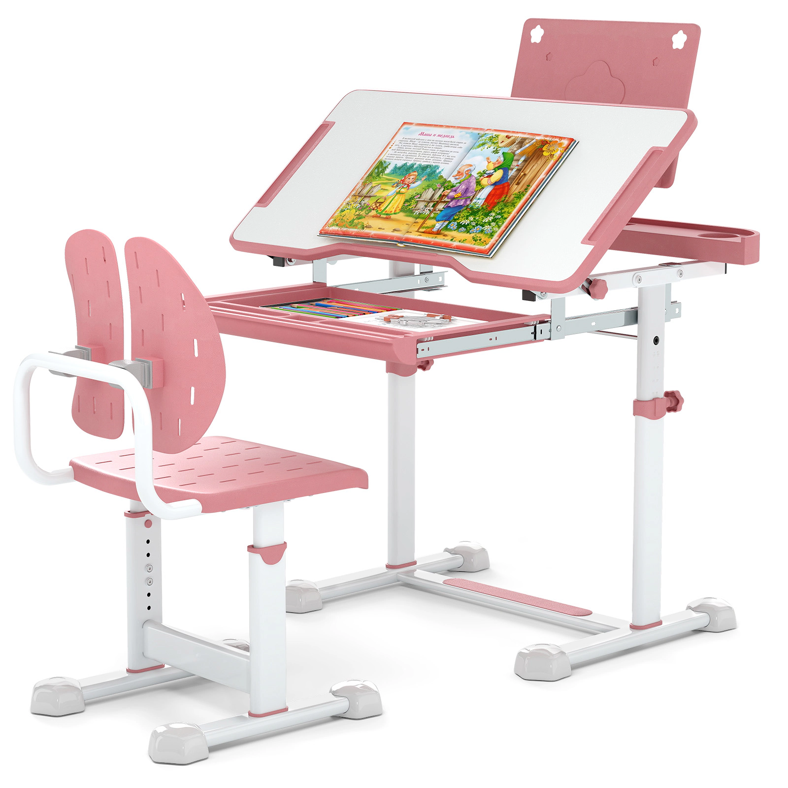 SUGIFT Adjustable Kids Study Desk & Chair Set Tilt Desktop & Book Stand 176-lb Desktop 220-lb Chair Capacity Ages 3+
