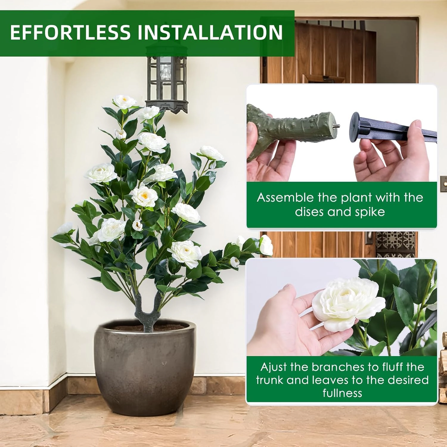 Artificial Topiary Trees, 2 Pack, White Camellia, 2.95 x 1.31 ft