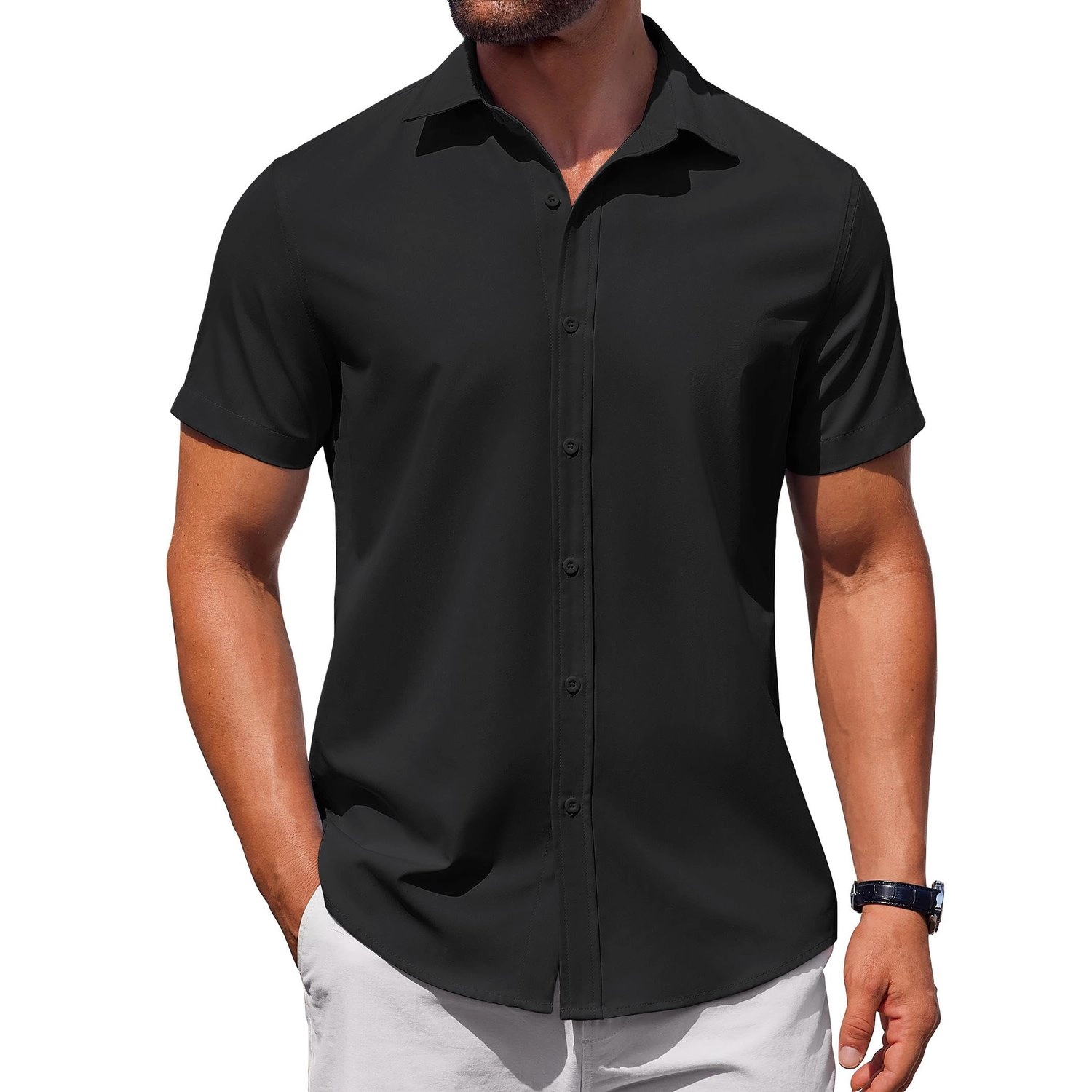 COOFANDY Mens Short Sleeve Button Down Shirts  Lapel Collar Casual Work Tops