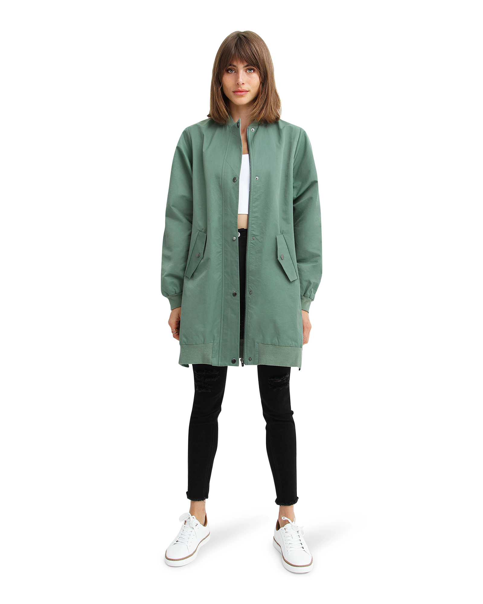 Belle & Bloom Womens Chasing You Long Bomber Jacket