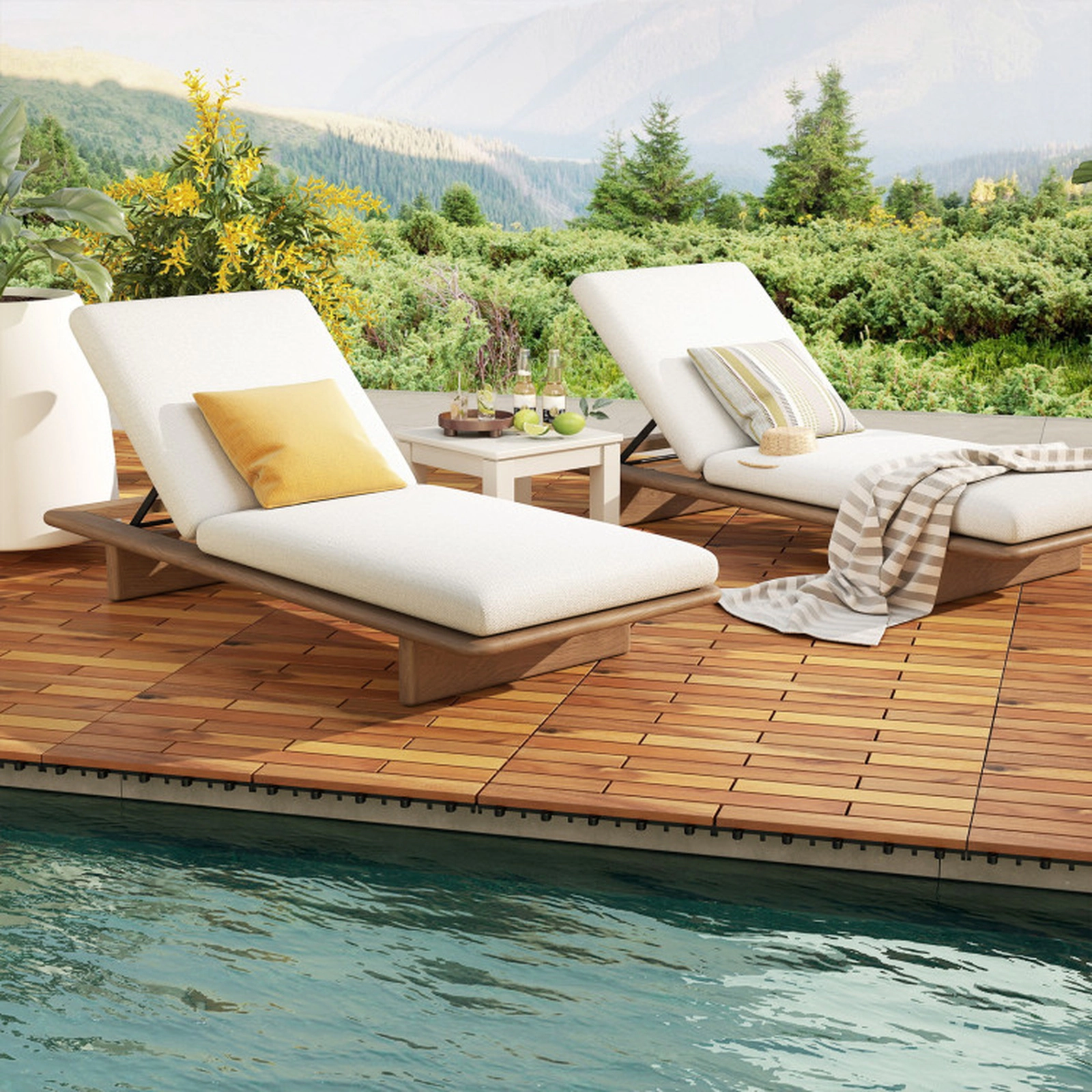 SUGIFT Natural 48-Piece Acacia Wood Deck Tiles with Textured Grain Surface 24-in W 12-in D 500-lb Tile Capacity