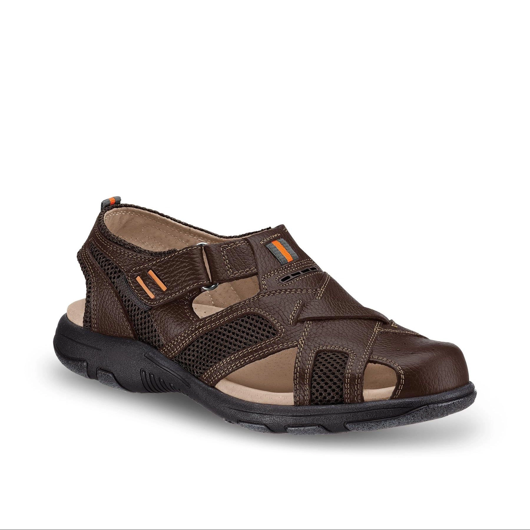 Ferrato Mens Leather Sandals - Hook and Loop Rubber Sole