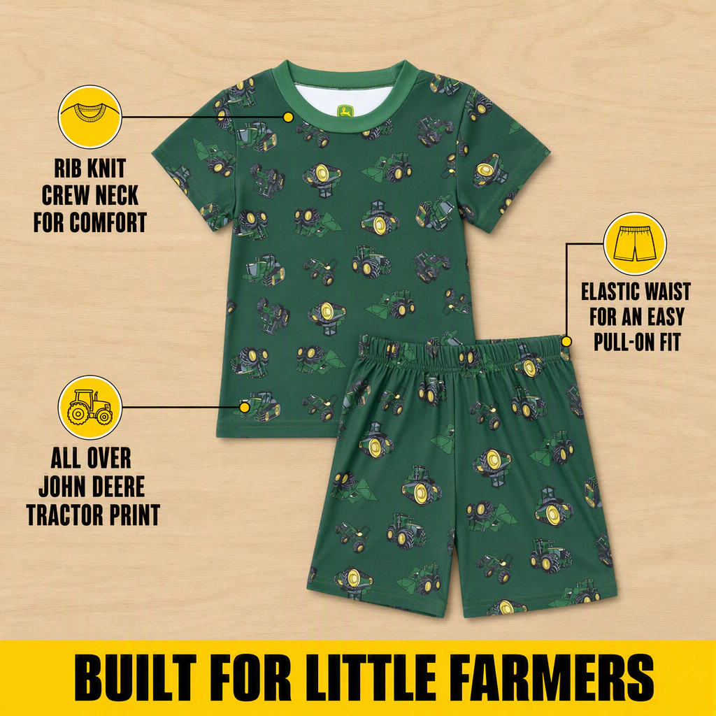 John Deere Boys' 2-Piece Pajama Shirt and Shorts Set