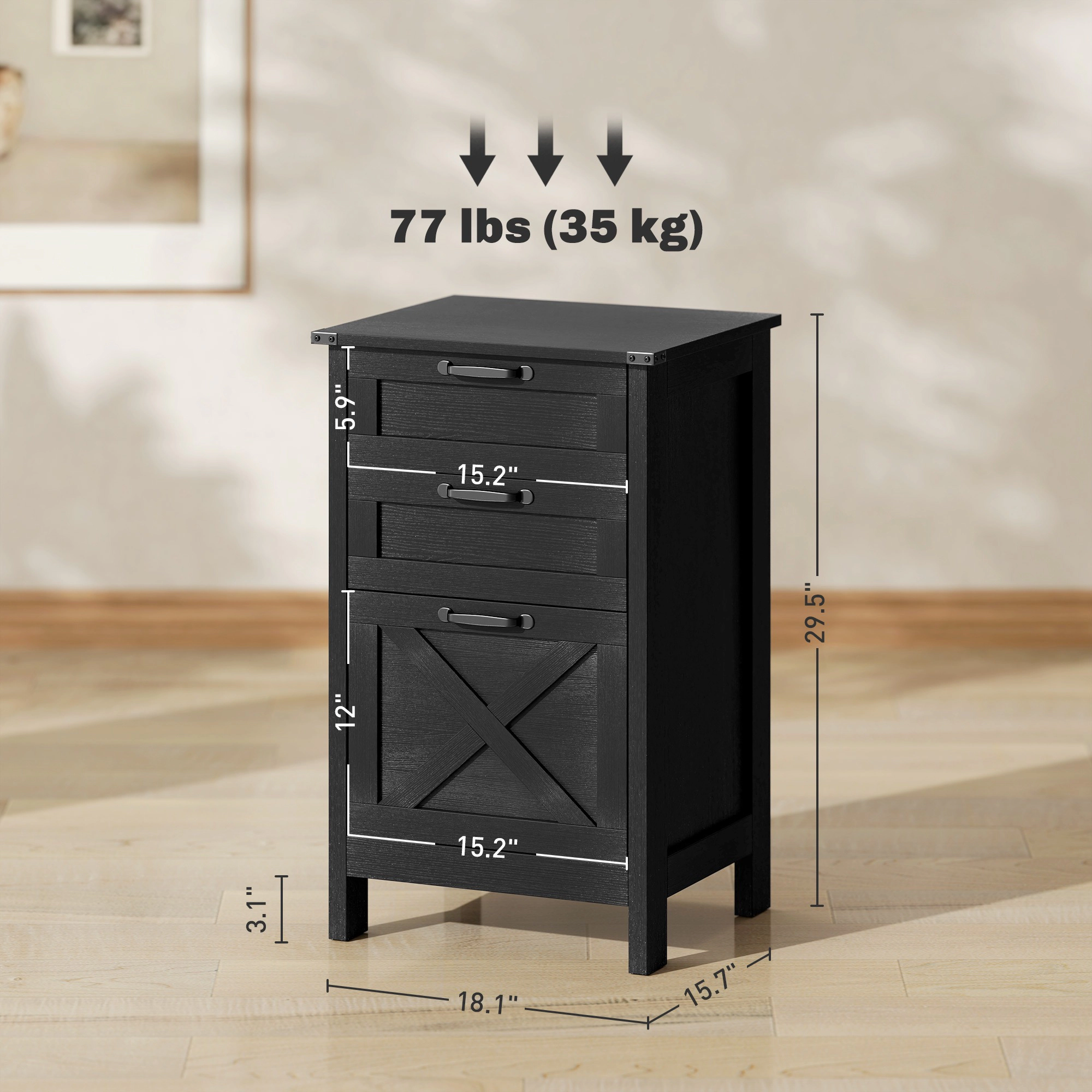 HONGGE Vertical File Cabinet with 2 Drawers Rustic Farmhouse Office Storage for A4 Letter