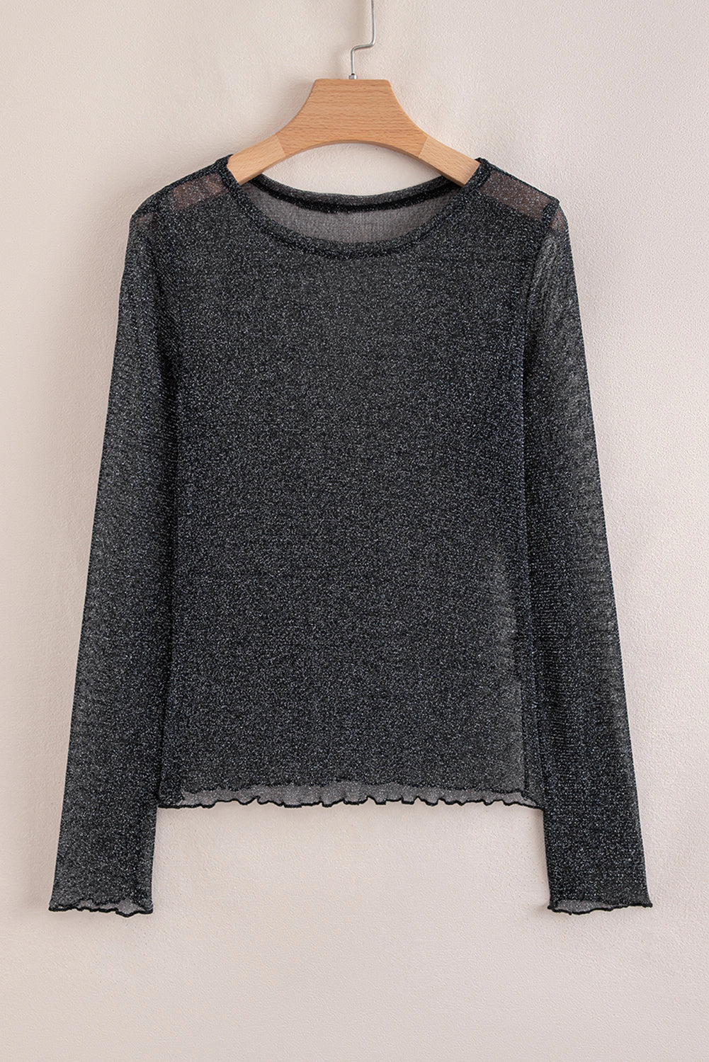 Threaded Pear Women's Serenity Metallic Glitter Mesh Long Sleeve Top