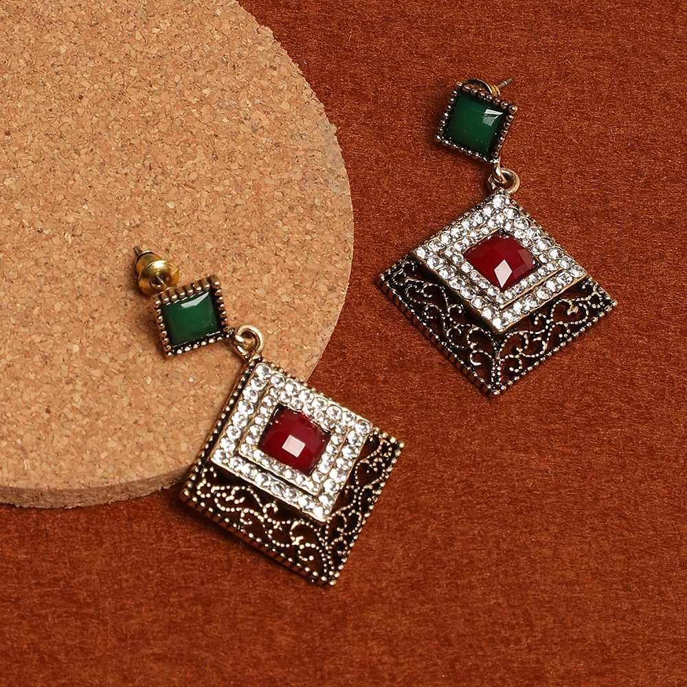 SOHI Women's Gold Rhombus Drop Earrings