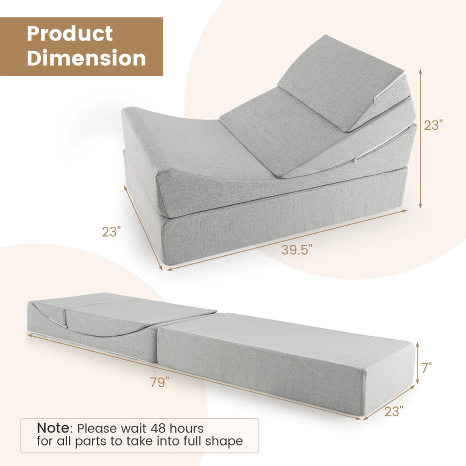 SUGIFT 4-in-1 Convertible Folding Sofa Bed High-Density Foam Single Bed Chaise Lounge 79 x 23 x 7-in Bed Gray