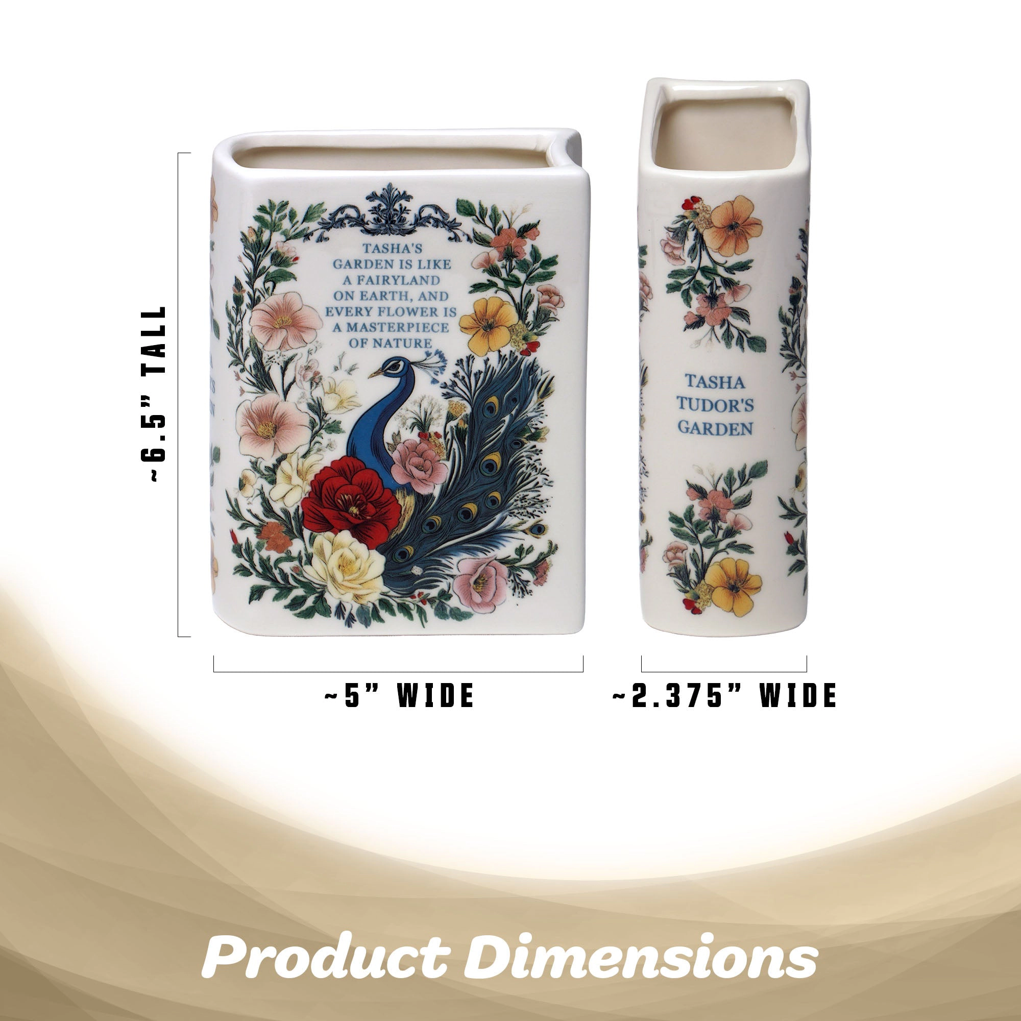 G128 Book-Shaped Ceramic Vase Peacock Pattern - Compact Decorative Flower Vase for Table Desk Office