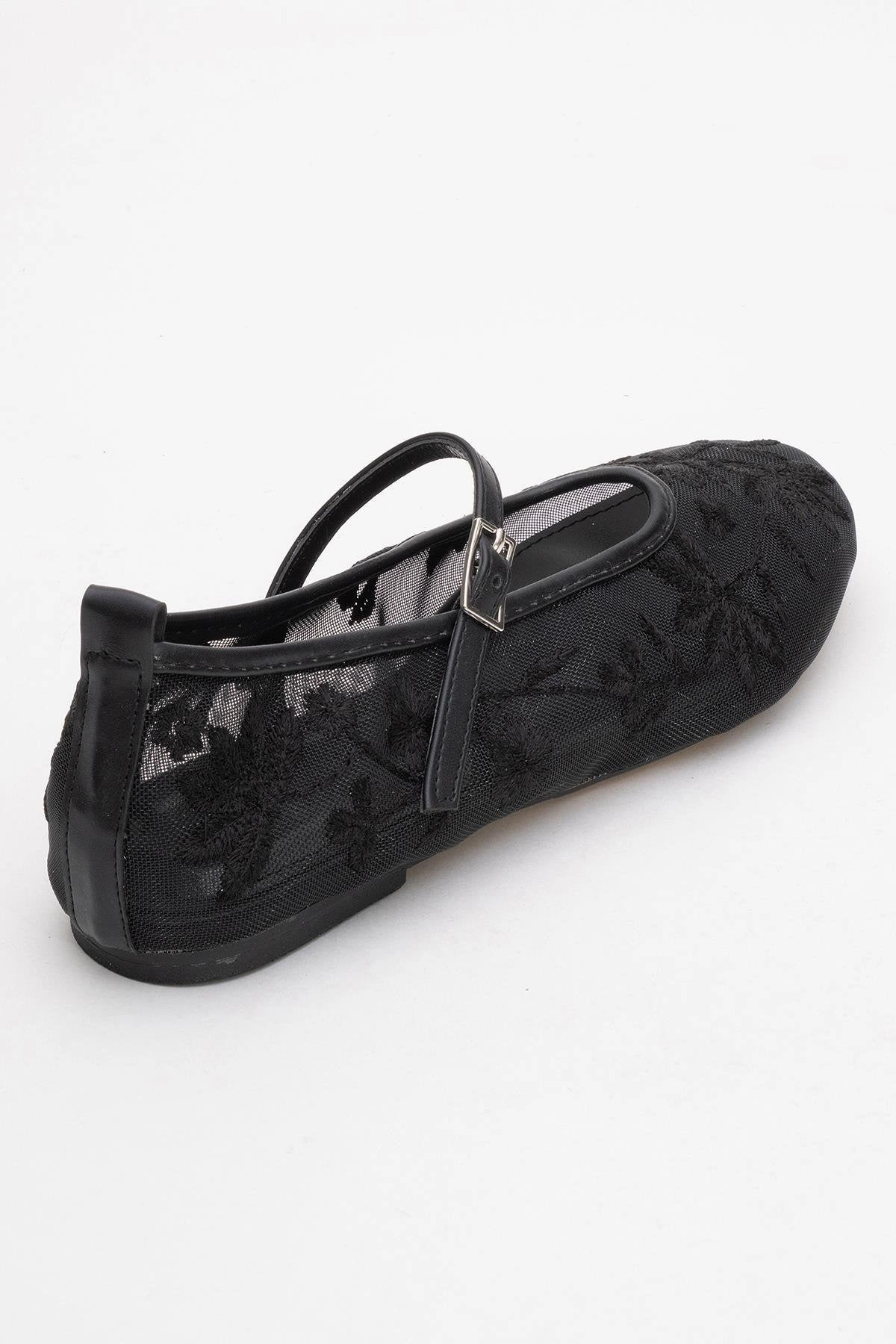 Prologue Shoes Womens Juny Mesh Floral Embroidery Ballet Flat