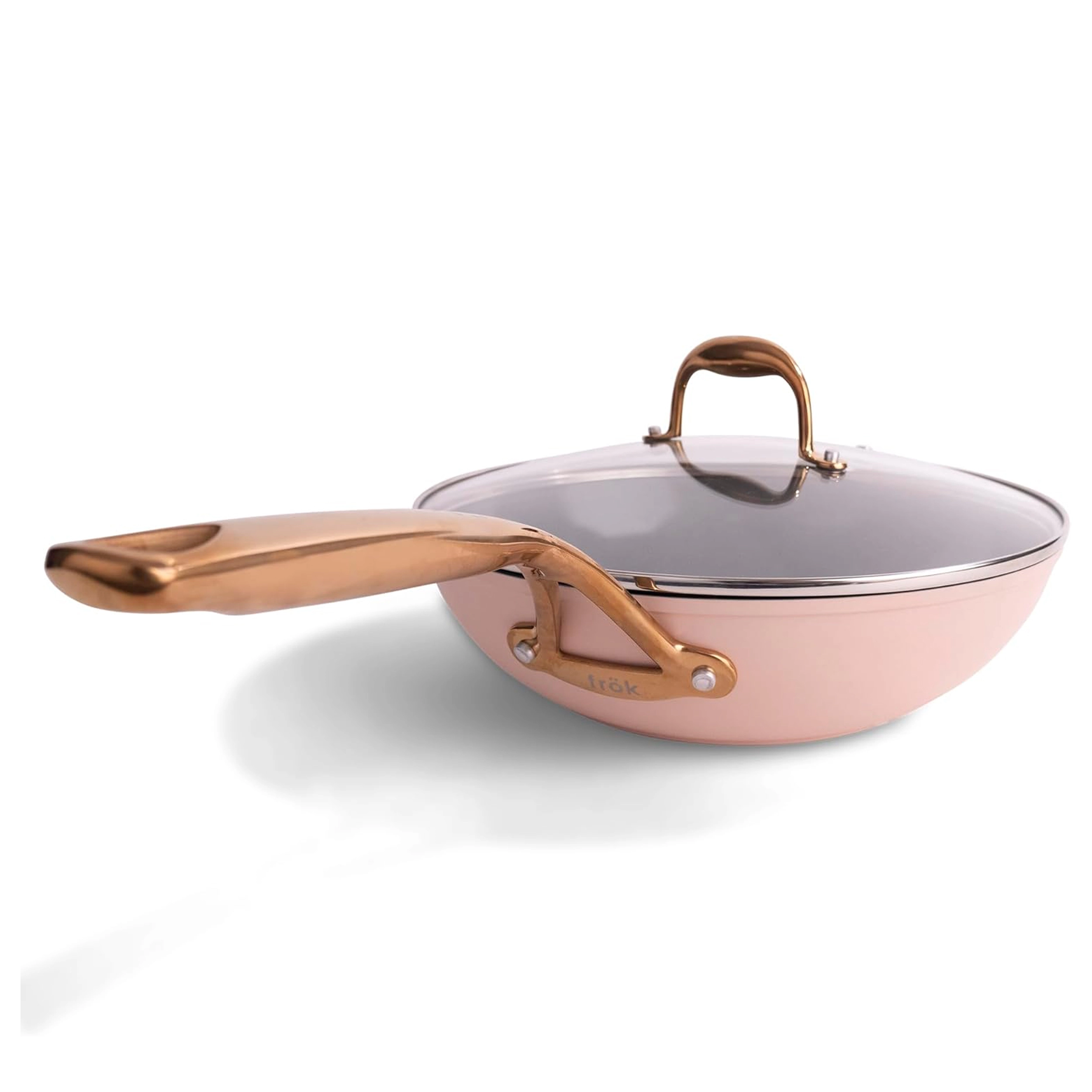 frok All-In-One 11 Inch Ceramic Nonstick Aluminum Pan with Lid in Blush Rose Gold