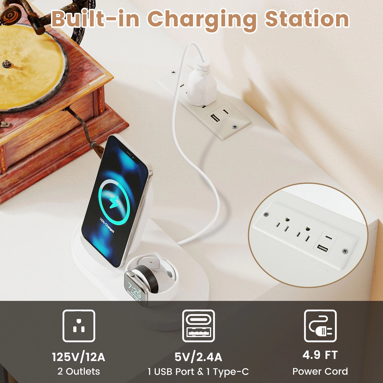 SlickBlue Record Player Stand with LED Light Charging Station
