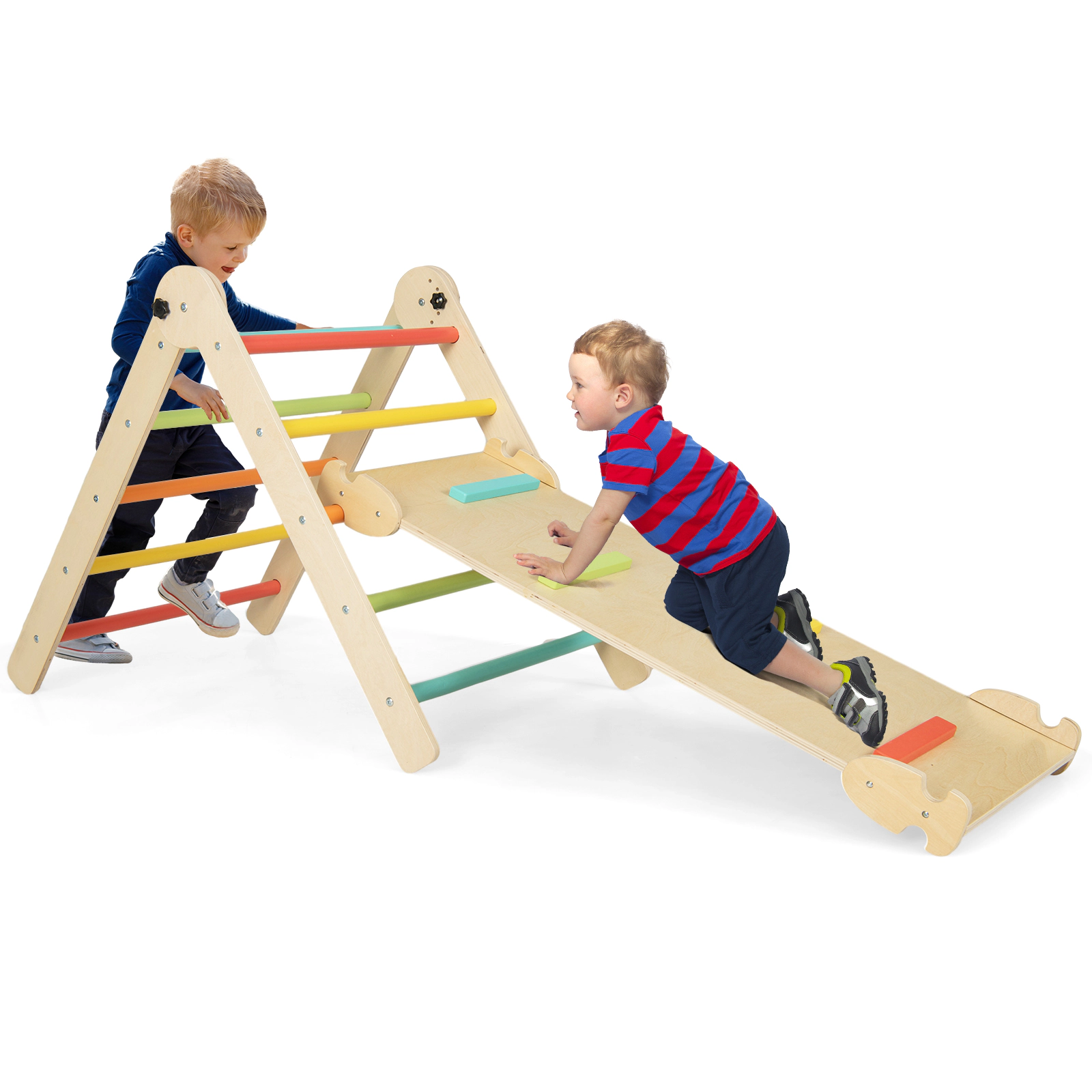 SUGIFT Kids Multicolor Foldable 3-in-1 Triangle Climber with Reversible Ramp 27-in H 132-lb Climber Capacity