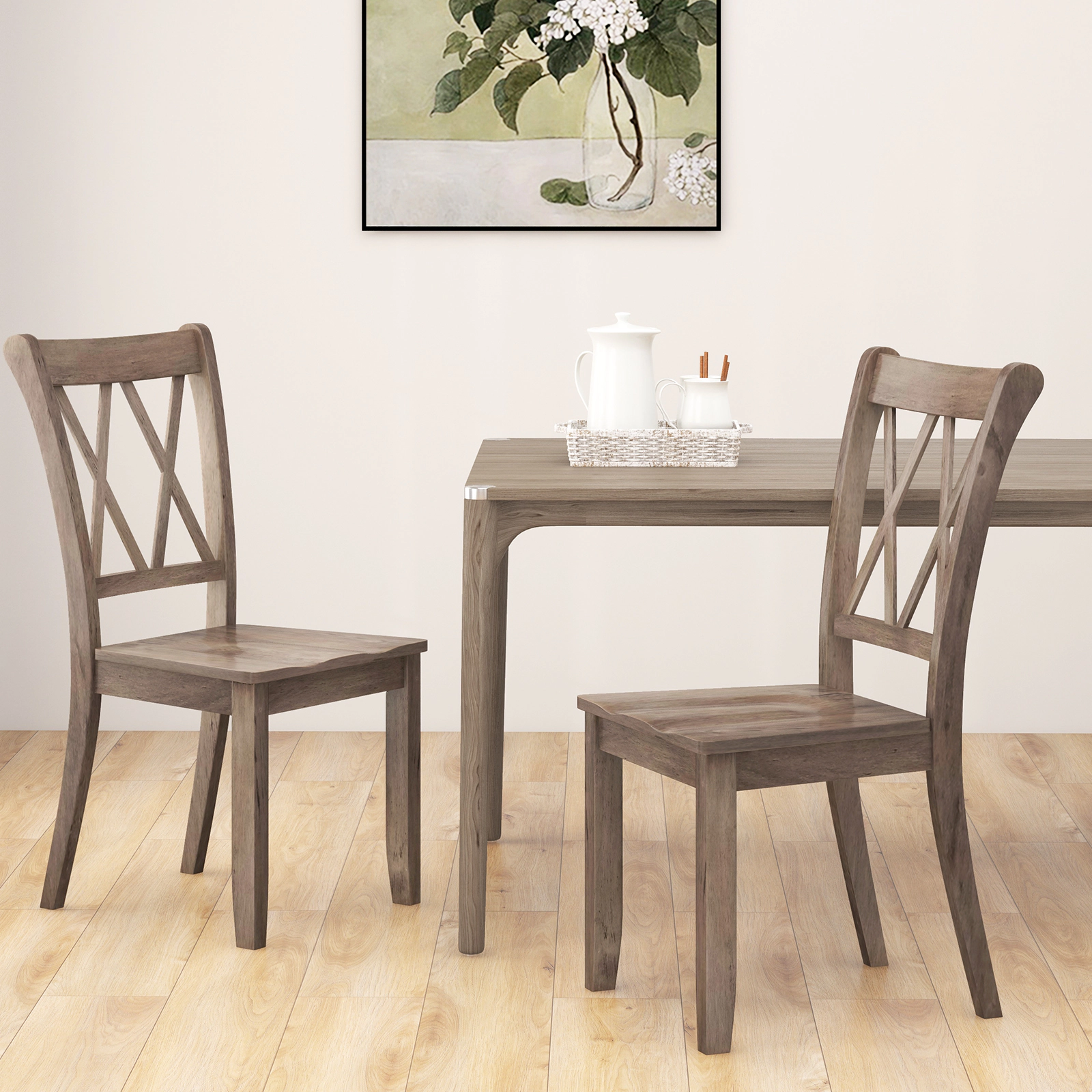 LJG Set of 2 Wooden Dining Chairs Mid Century Farmhouse Retro Kitchen