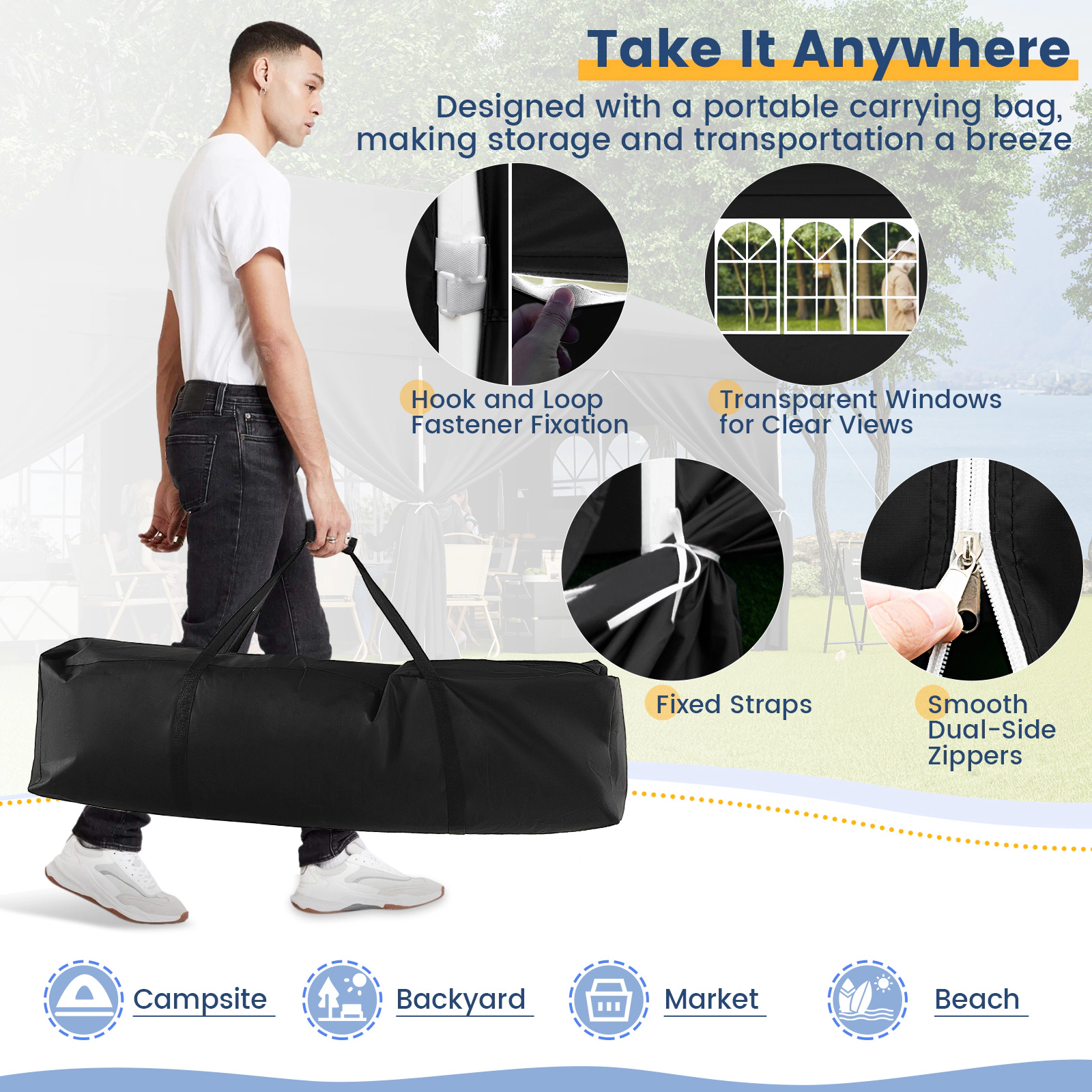 Hivvago Outdoor Canopy with Sidewalls, Windows & Carrying Bag