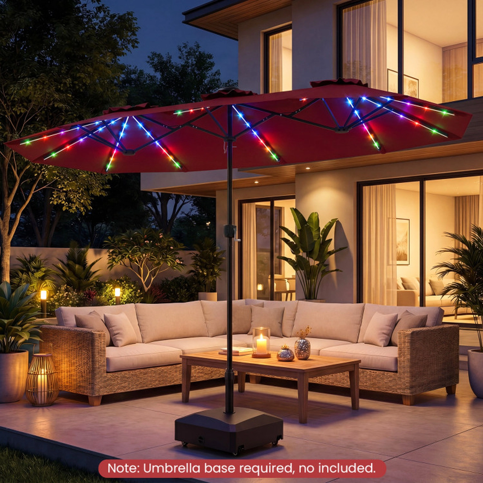 SUGIFT 13-ft Red Rectangular Solar Patio Umbrella with 108 LED Lights