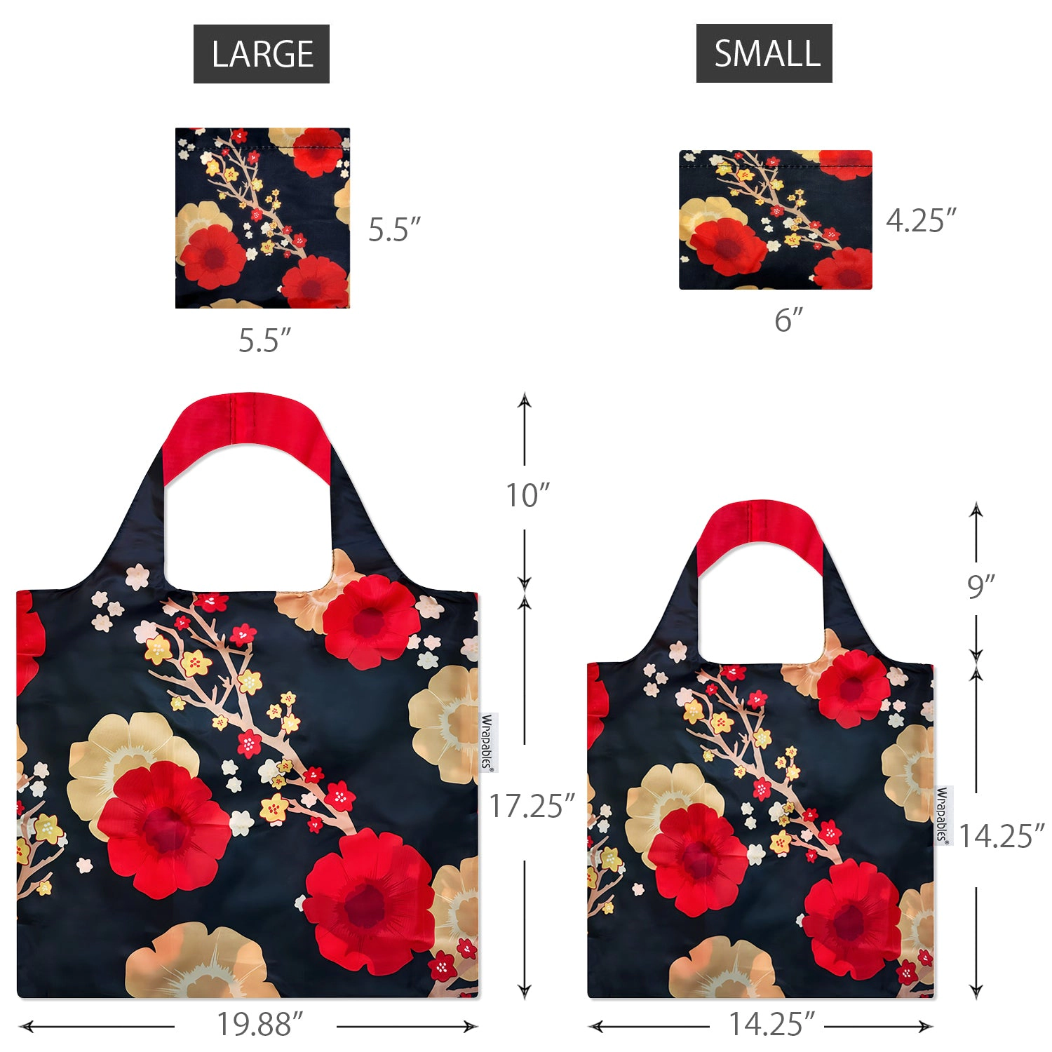 Wrapables LS Allybag Reusable Grocery Shopping Bags (Set of 2), Midnight Floral