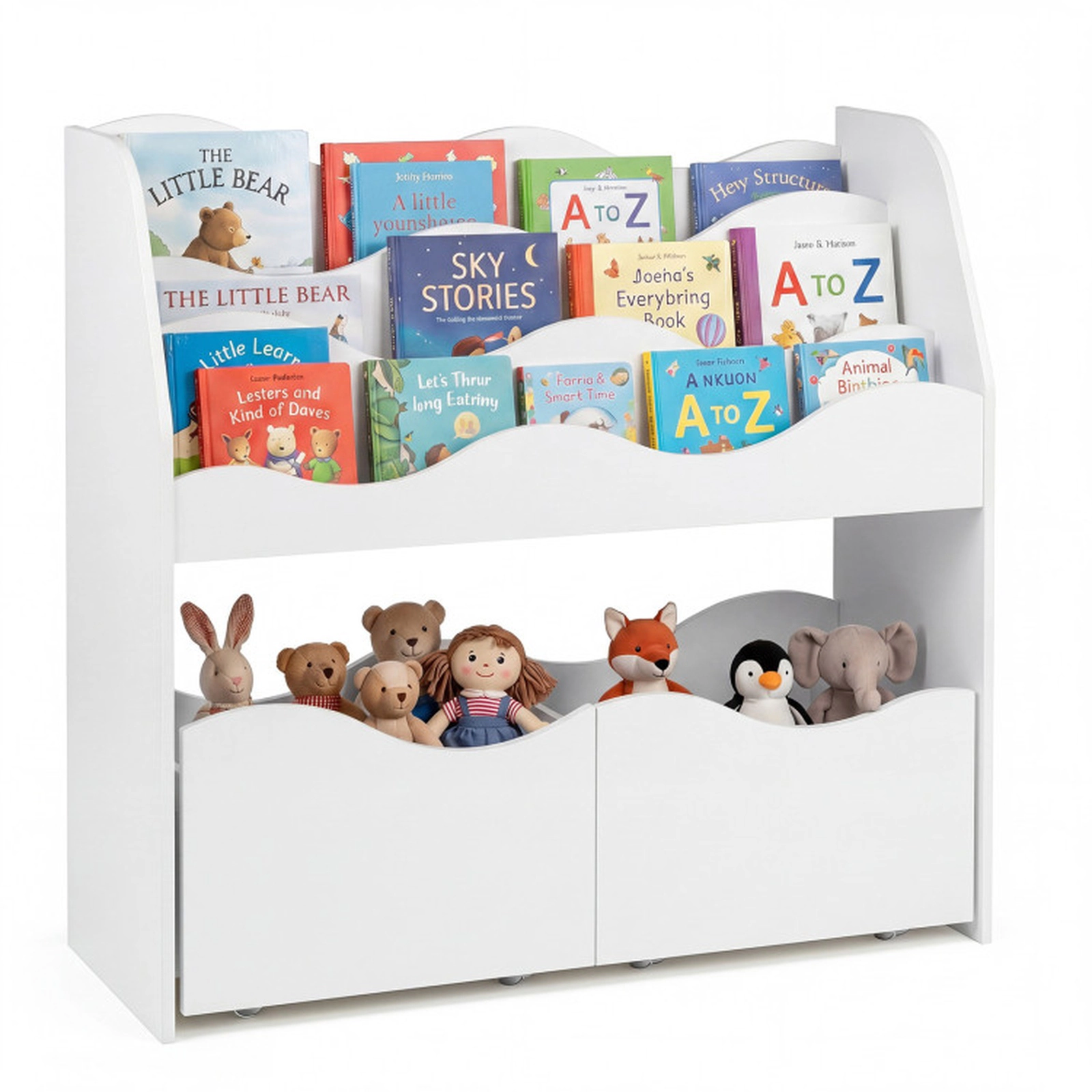 SUGIFT Kids 3-Tier Bookshelf 2 Rolling Drawers Toy Storage Organizer 32.5-in x 12-in x 30-in 33-lb Capacity White