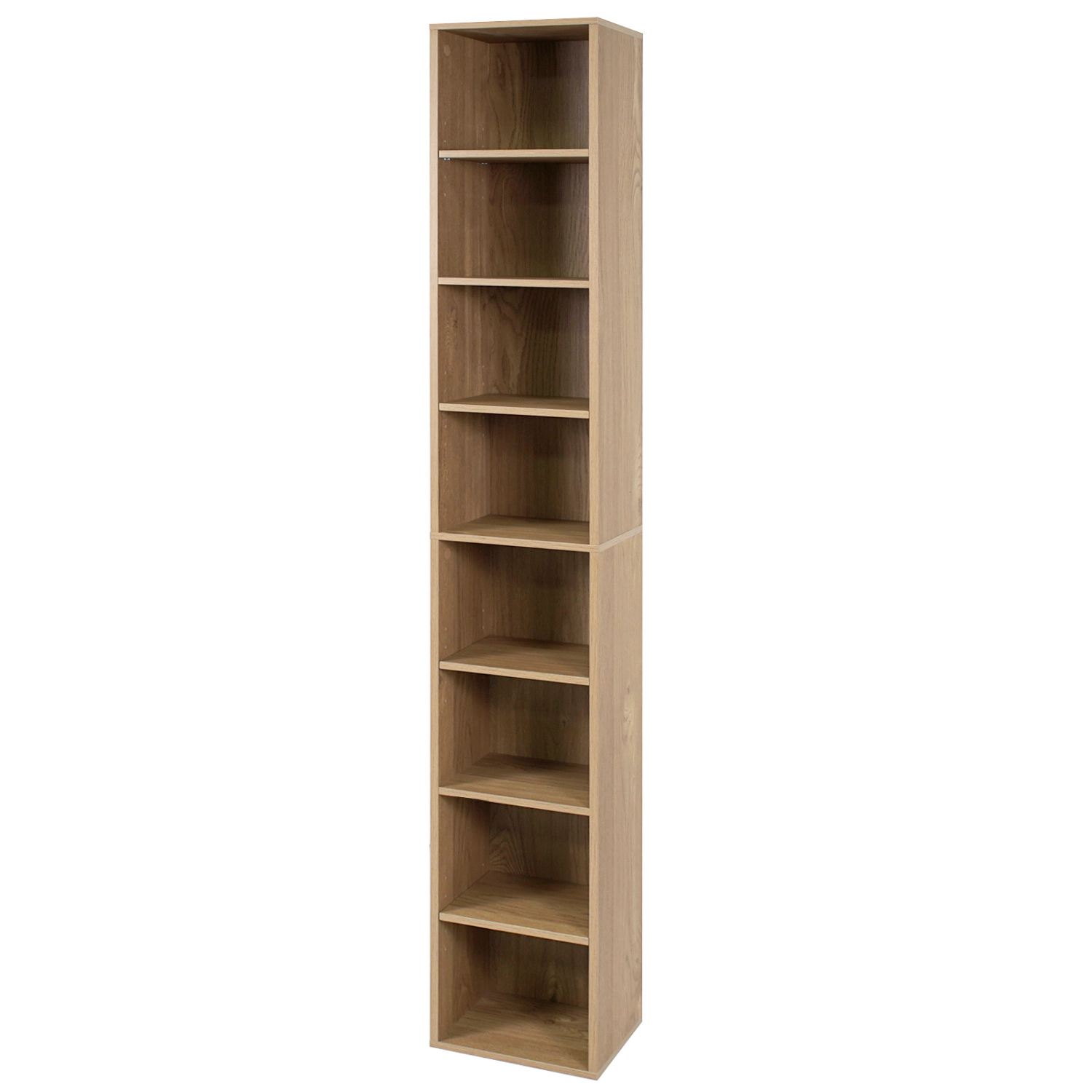 LJG 8-Tier Narrow Bookshelf with 4 Adjustable Shelves and Storage Cubes