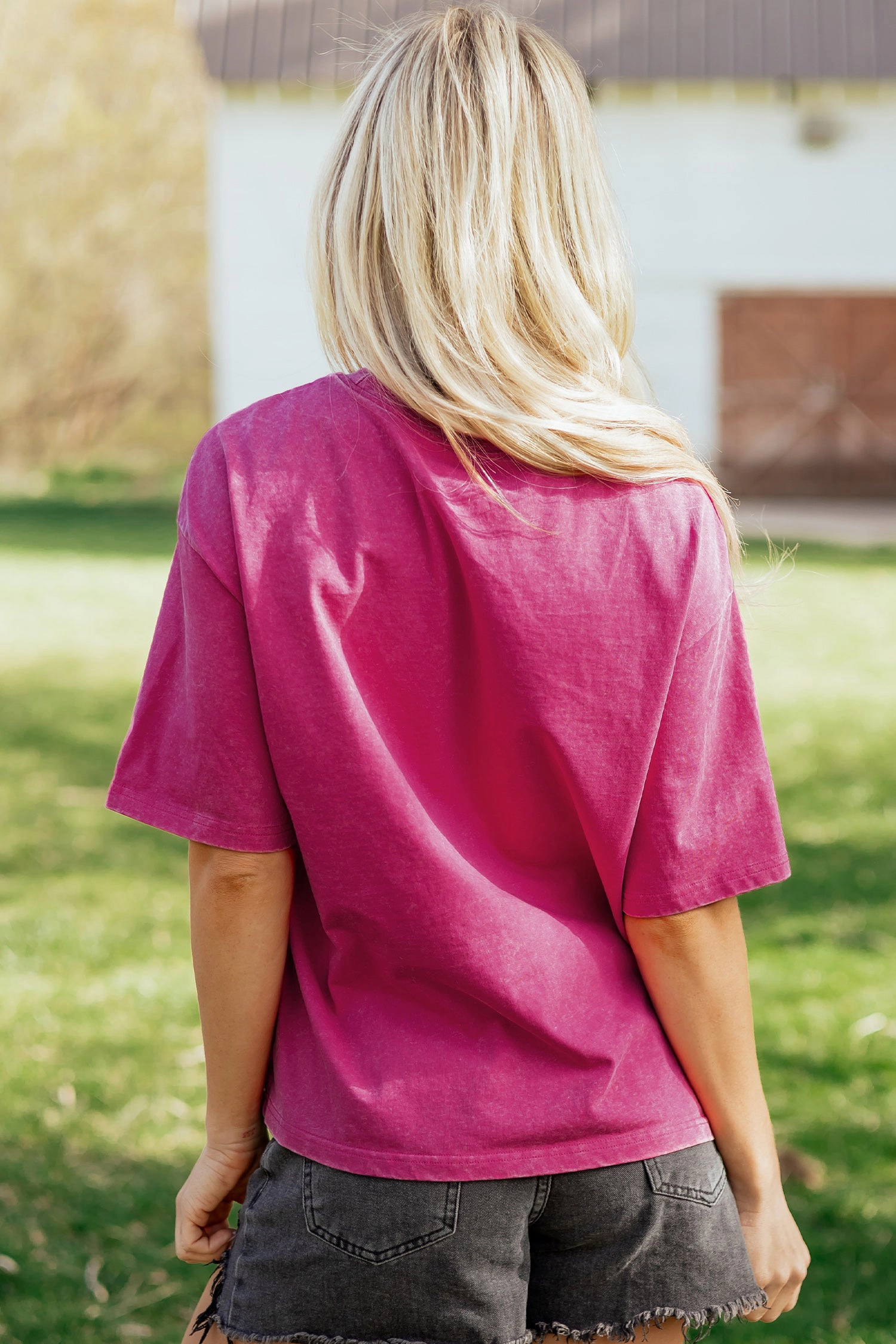 Threaded Pear Womens Emmy Mineral Wash Cotton Tee - Rose Red