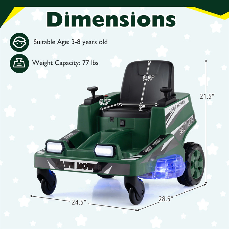 Hivvago 12V Ride on Lawn Mower for Kids with Dual Control Sticks and LED Lights