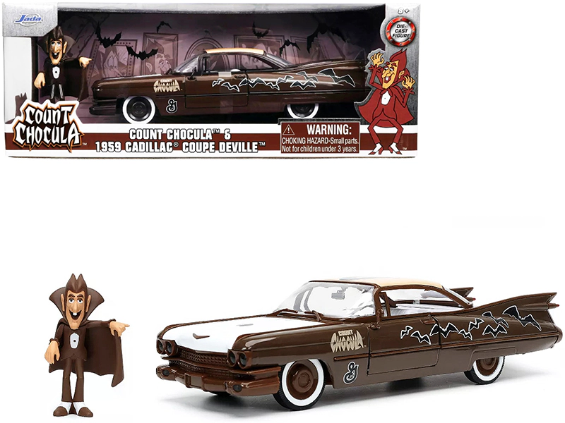 Jada 1959 Cadillac Coupe DeVille Brown and White with Graphics and Count Chocula Diecast Figurine "Hollywood