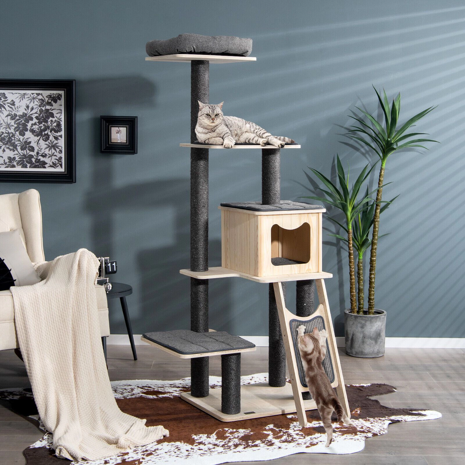 SlickBlue 69" Multi-Level Cat Tower with Scratching Posts