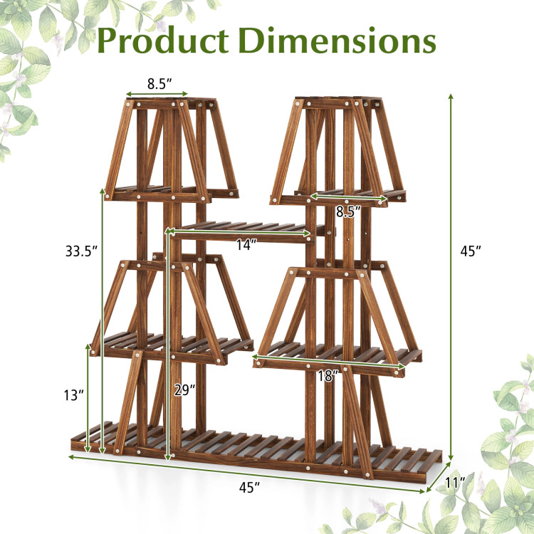 Hivvago Elevated Wooden Plant Shelf With Multiple Pot Holders