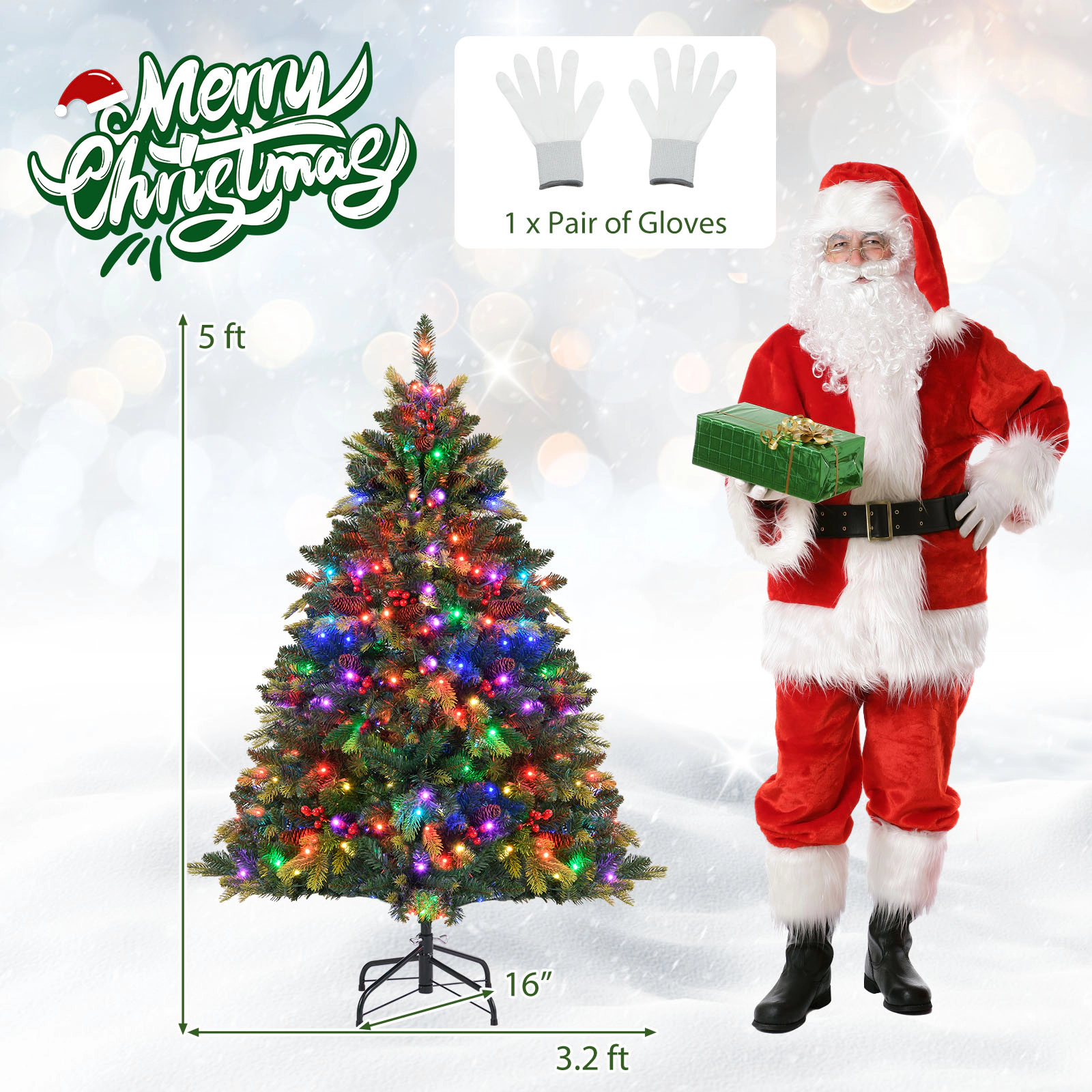 Costway 5/6/7/8 FT Artificial Christmas Tree with 250/370/500/650 RGB LED Lights 584/1054/1436/1936 Branch Tips