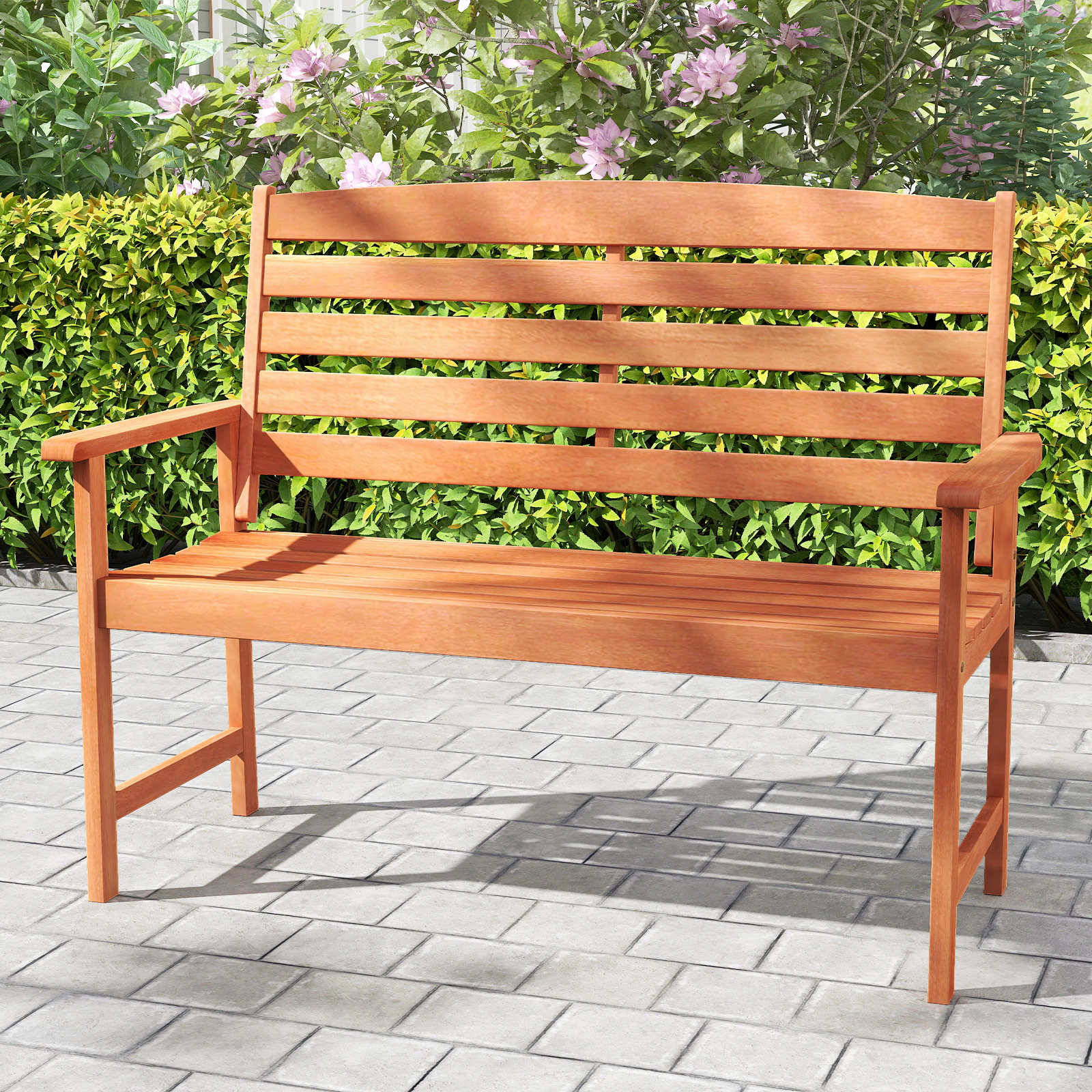 LJG 2-Person Wooden Garden Bench with Slatted Backrest and Comfortable Armrests