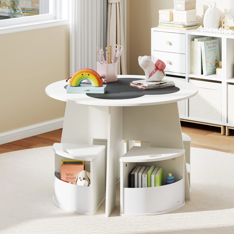 Hivvago 5 Pcs Kids Table And Chair Set With Storage Stools For Activity-White