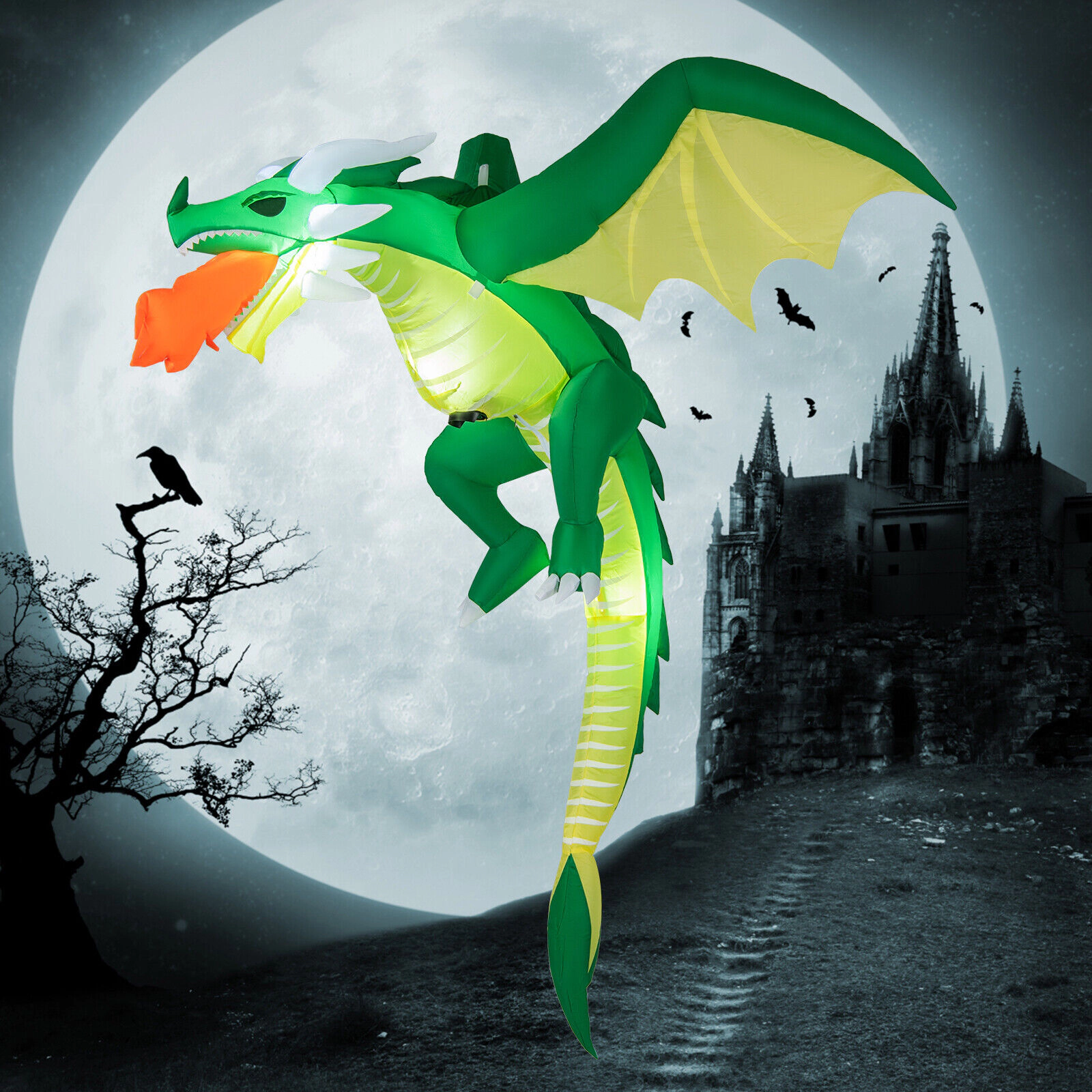 Glintex 5-Ft Hanging Halloween Inflatable Dragon with 1-Minute Inflation, Green