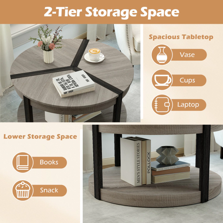 Hivvago Spacious 34.5-Inch Round Rubberwood Table with Dual Levels and Storage