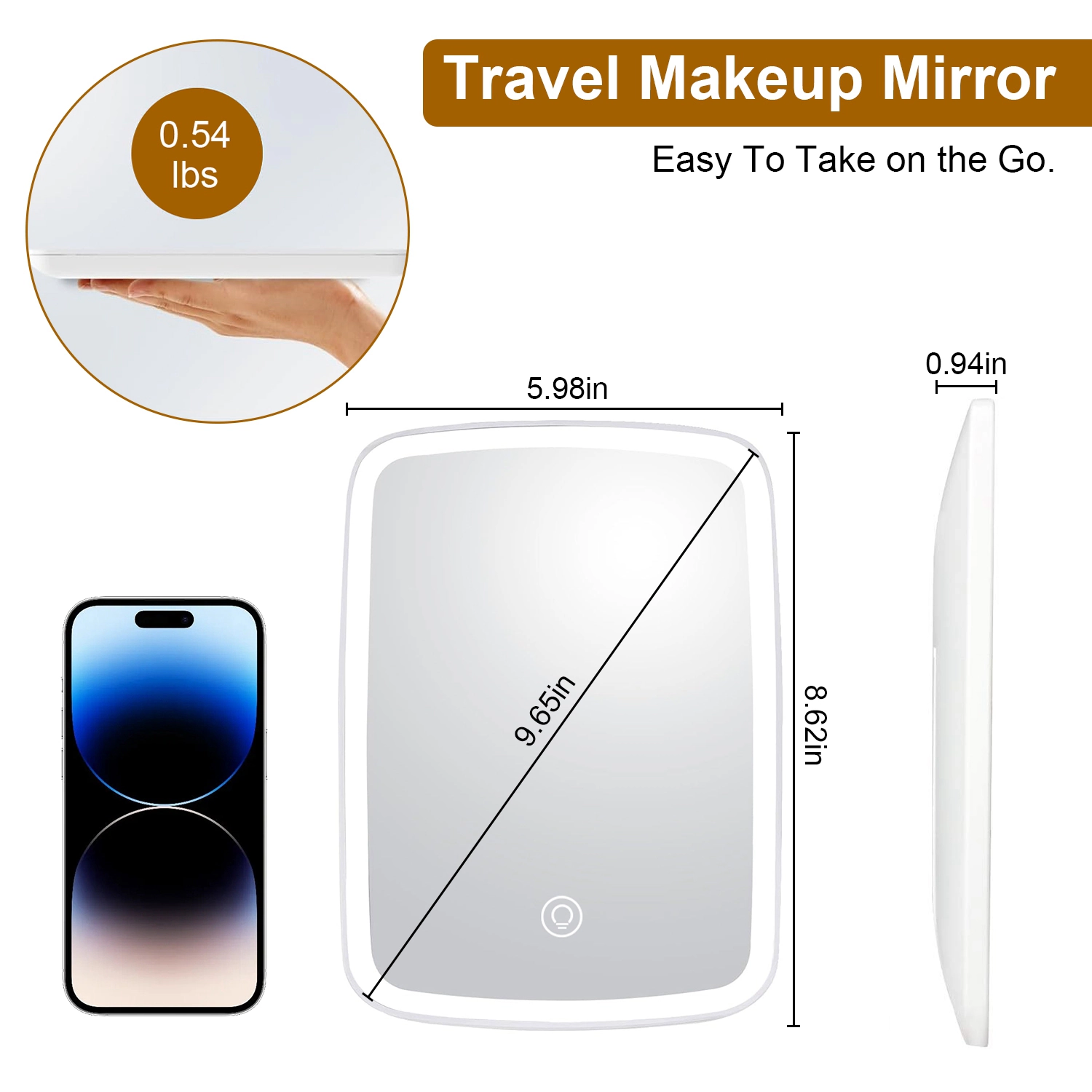 GBruno LED Rechargeable Vanity Makeup Mirror