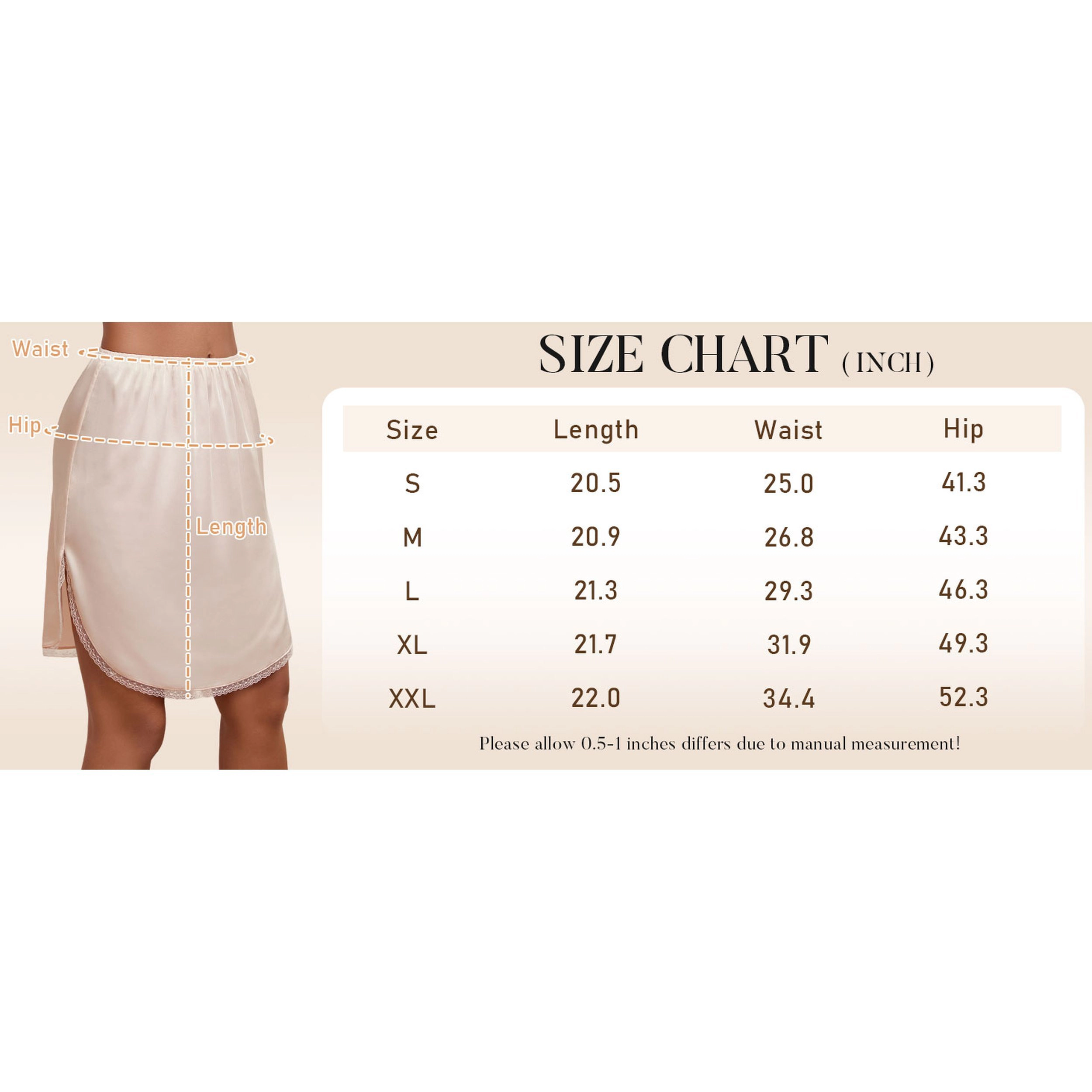 Avidlove Women's Satin Lace Trim Knee Length Half Slip with Elastic Waist and Side Slits