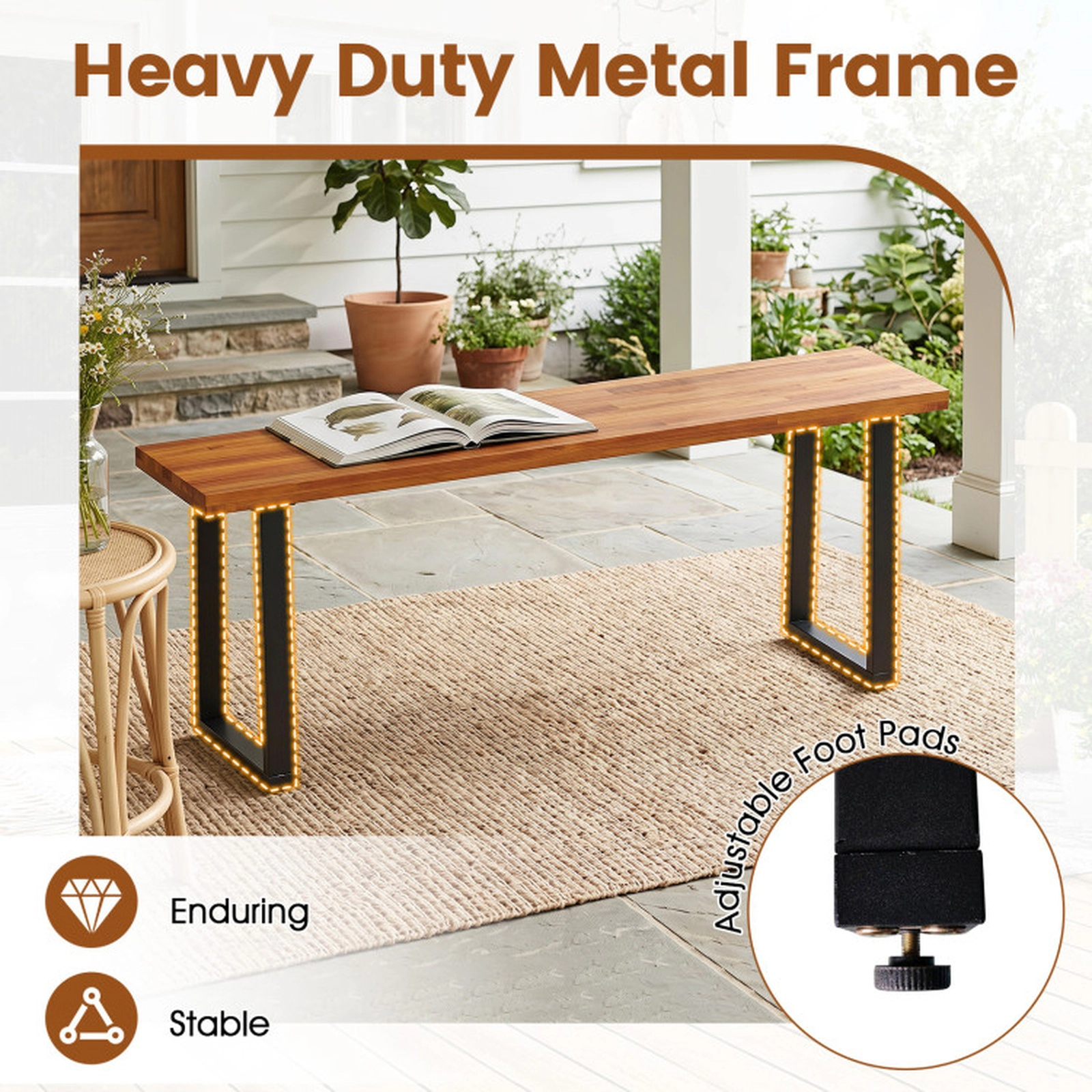 SUGIFT Set of 2 Acacia Wood Patio Dining Benches 800-lb Capacity 47-in Long Entryway and Poolside Seating